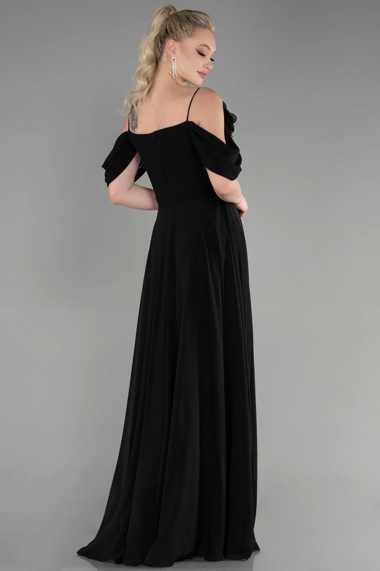 Black-Long Chiffon Evening Dress ABU3626