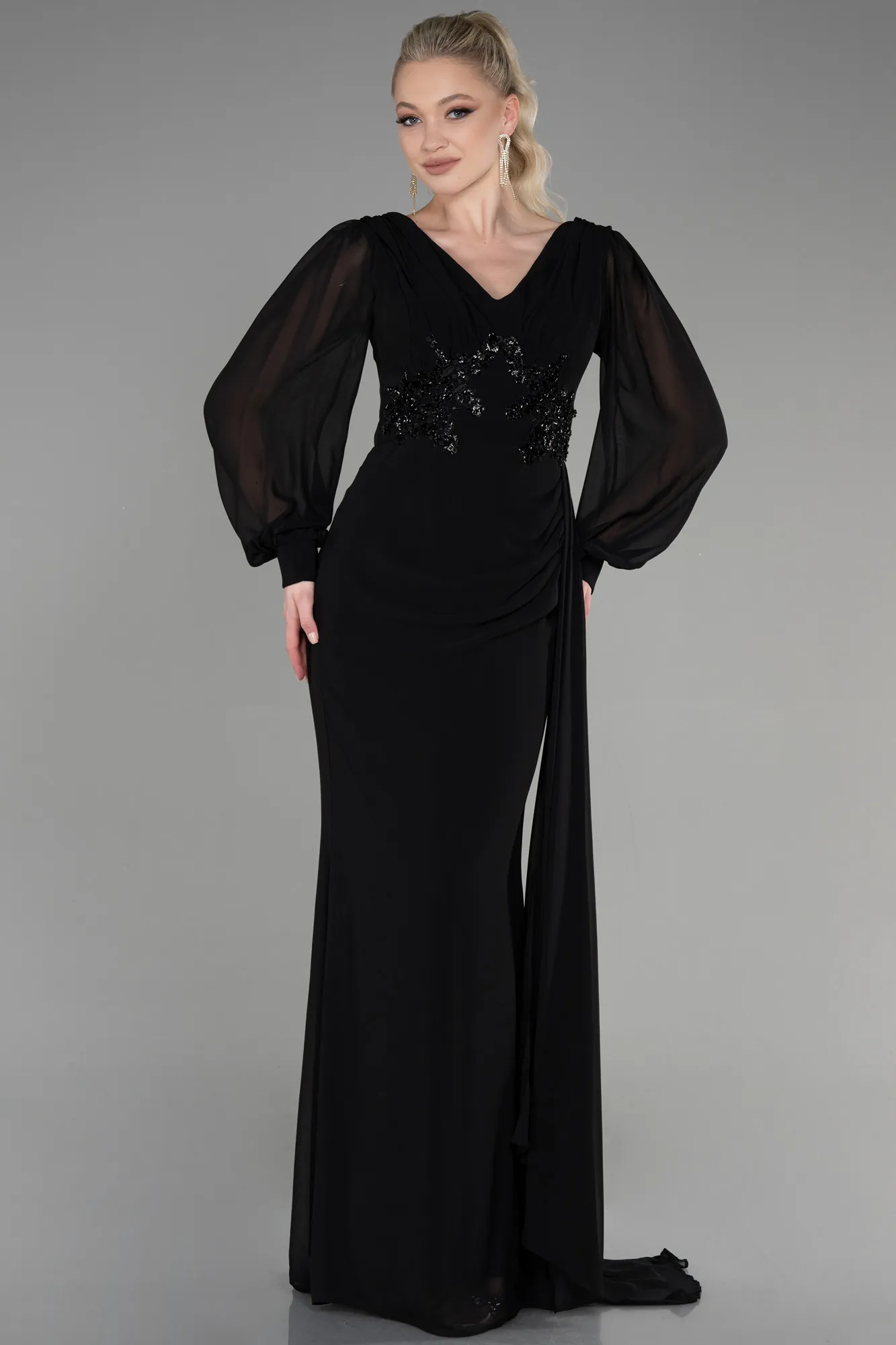 Black-Long Chiffon Evening Dress ABU3627