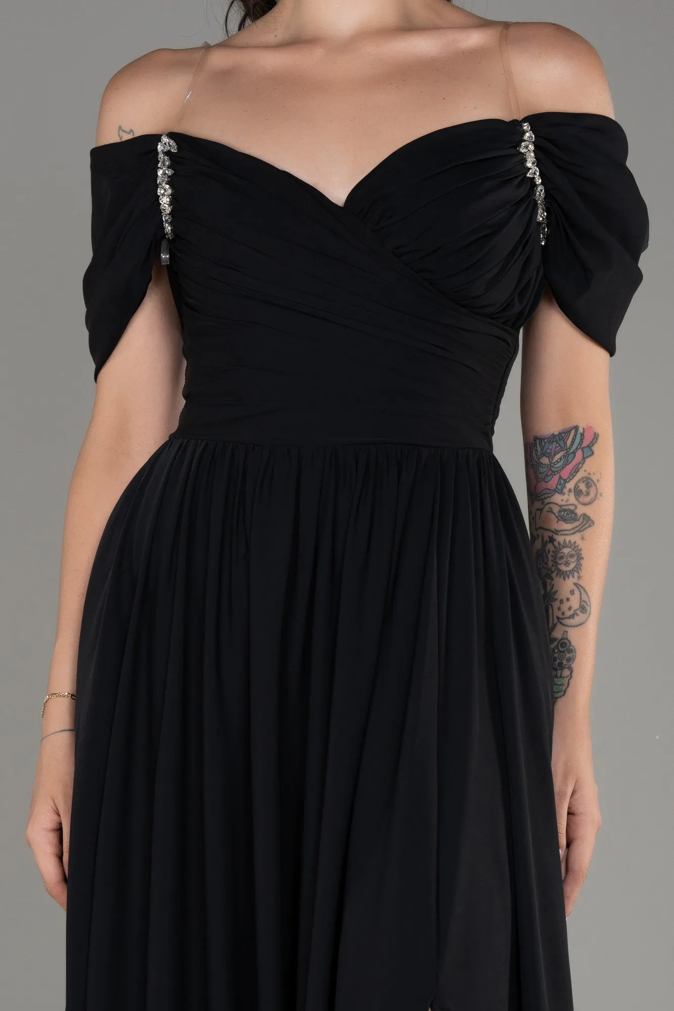 Black-Long Chiffon Evening Dress ABU3827