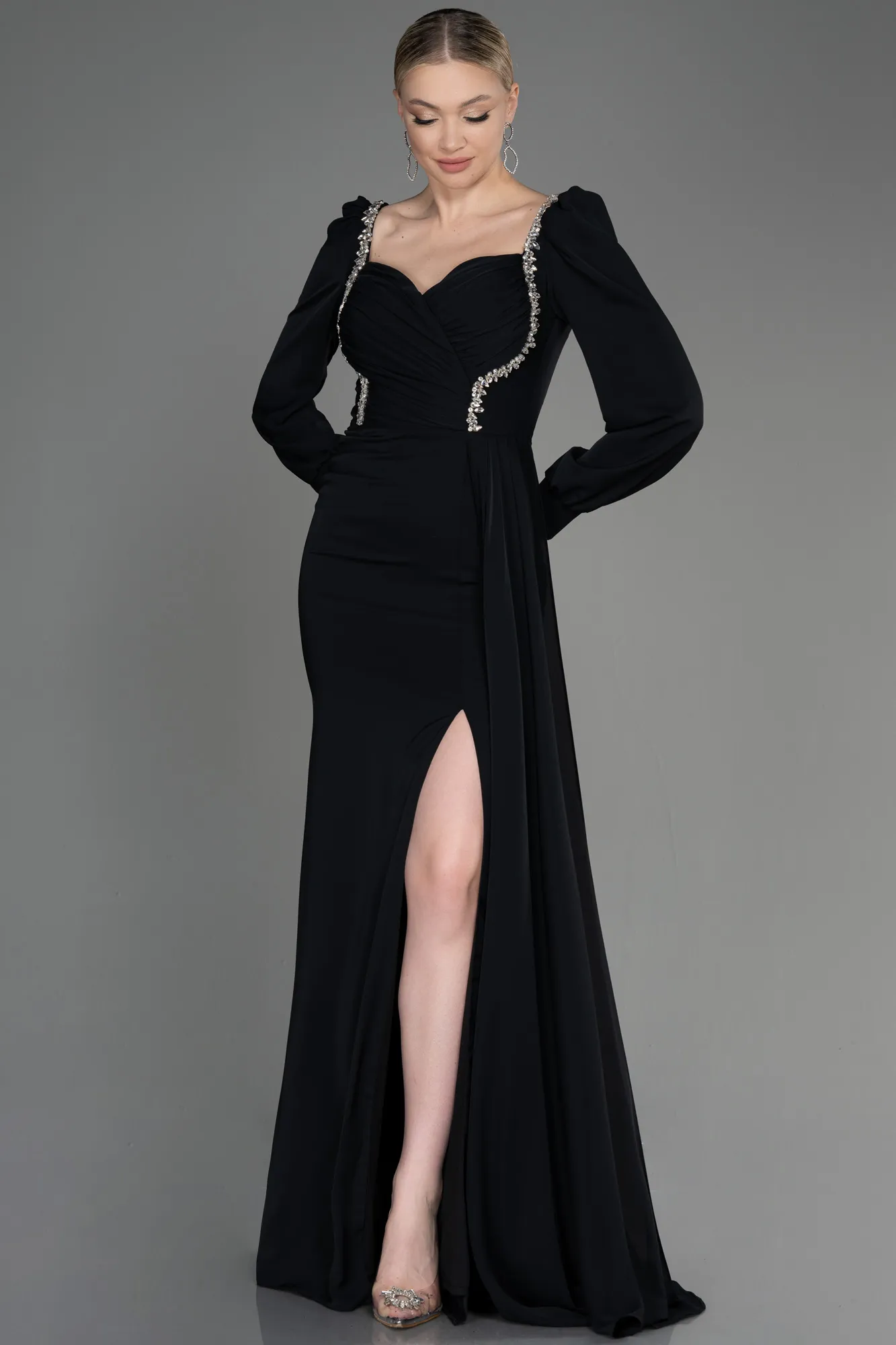 Black-Long Chiffon Evening Dress ABU3885