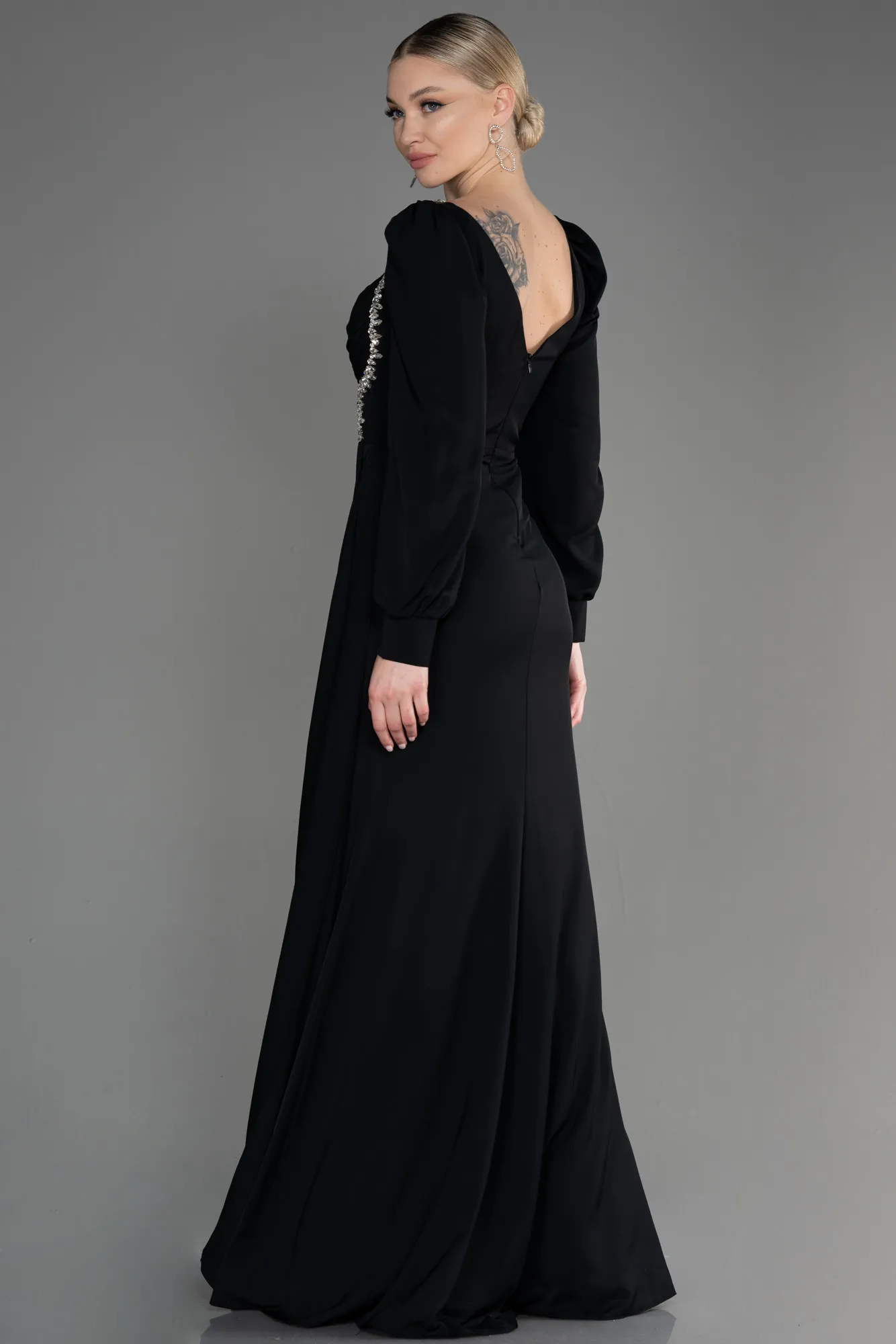 Black-Long Chiffon Evening Dress ABU3885