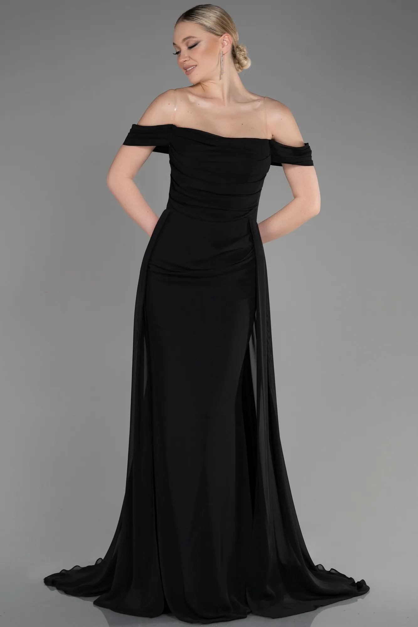 Black-Long Chiffon Formal Plus Size Dress ABU3803
