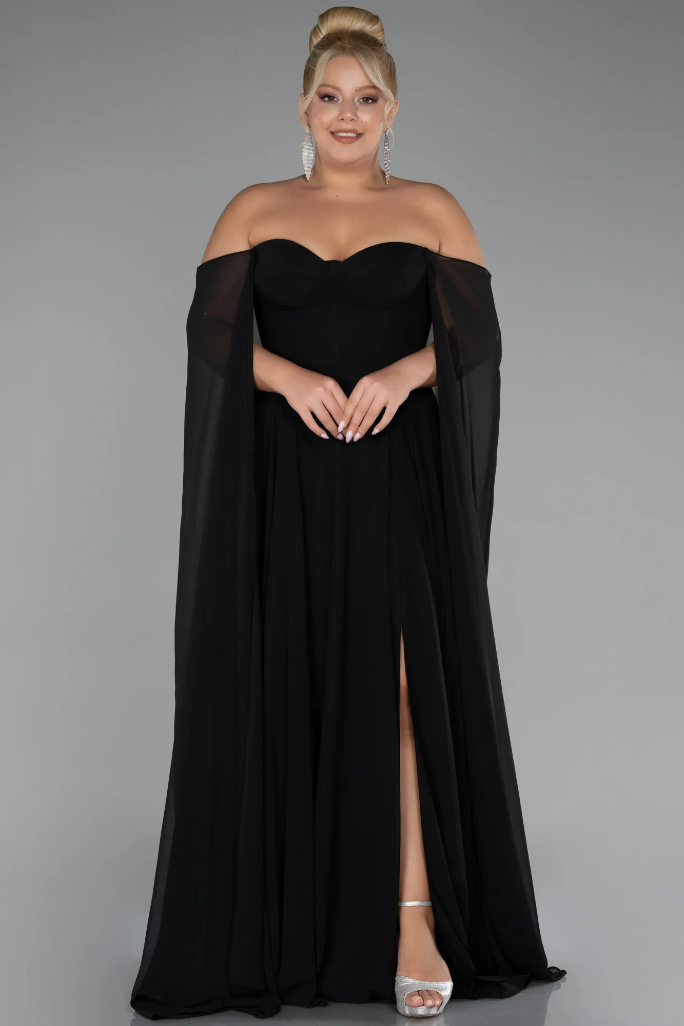 Black-Long Chiffon Formal Plus Size Dress ABU4161