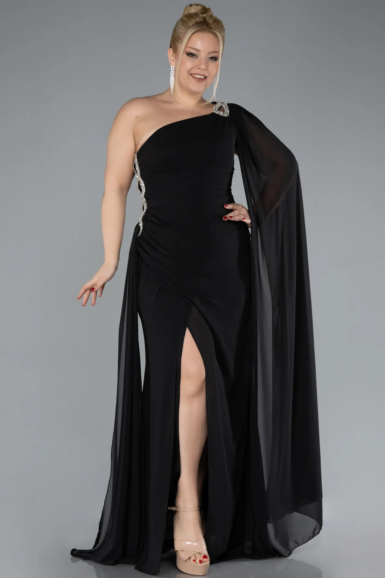 Black-Long Chiffon Formal Plus Size Dress ABU4407