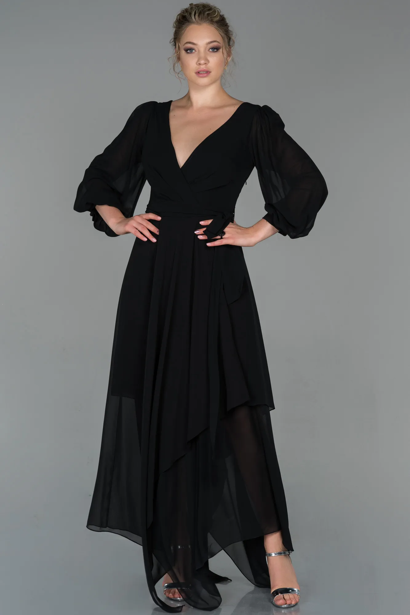 Black-Long Chiffon Invitation Dress ABU1729