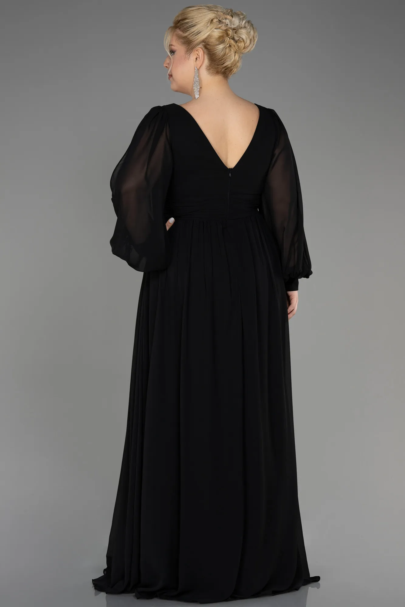 Black-Long Chiffon Oversized Evening Dress ABU1988