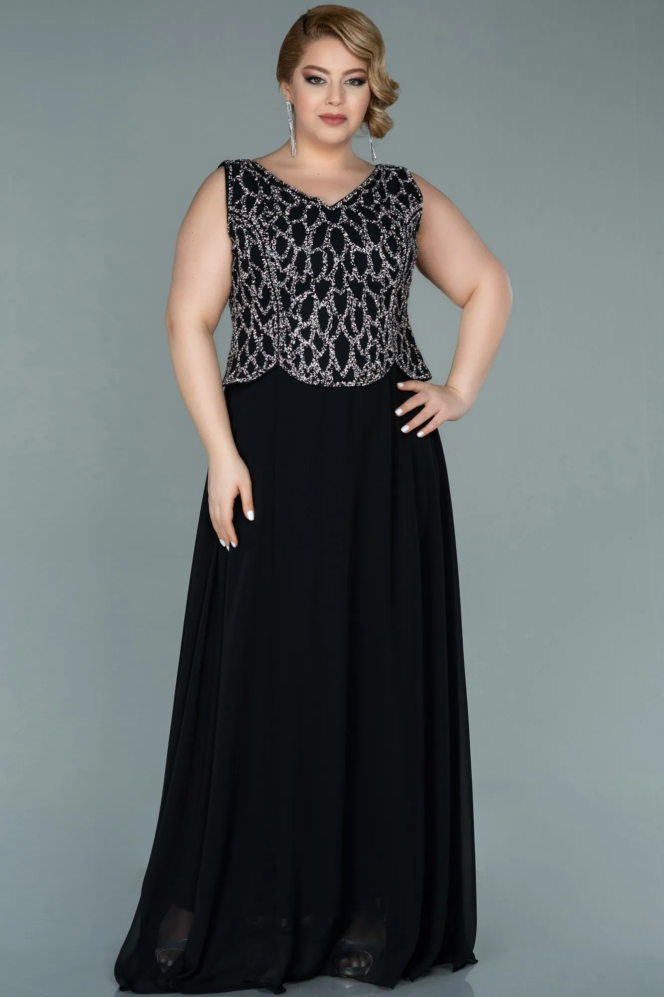 Black-Long Chiffon Oversized Evening Dress ABU2243