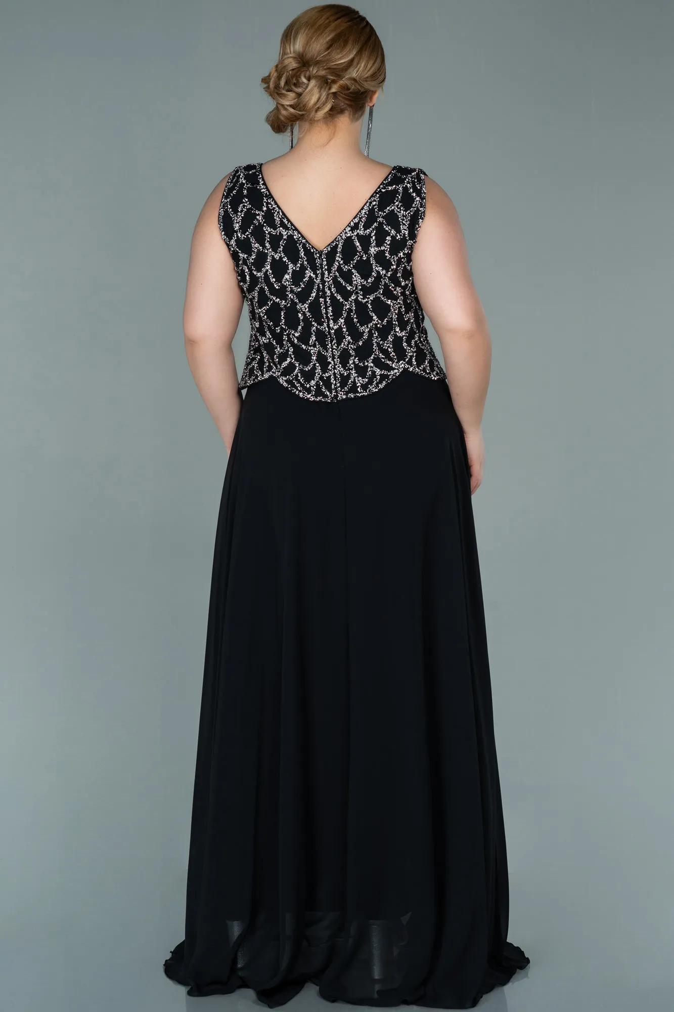 Black-Long Chiffon Oversized Evening Dress ABU2243