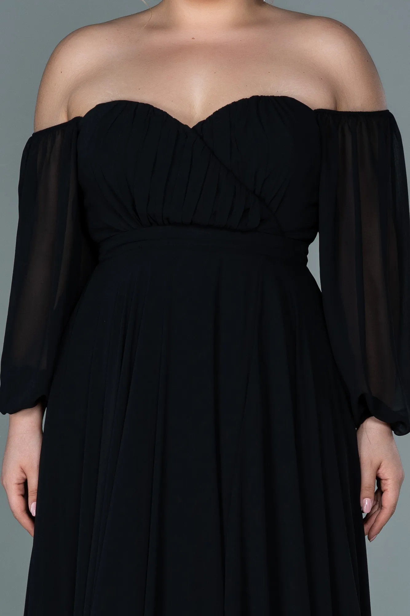 Black-Long Chiffon Oversized Evening Dress ABU2597