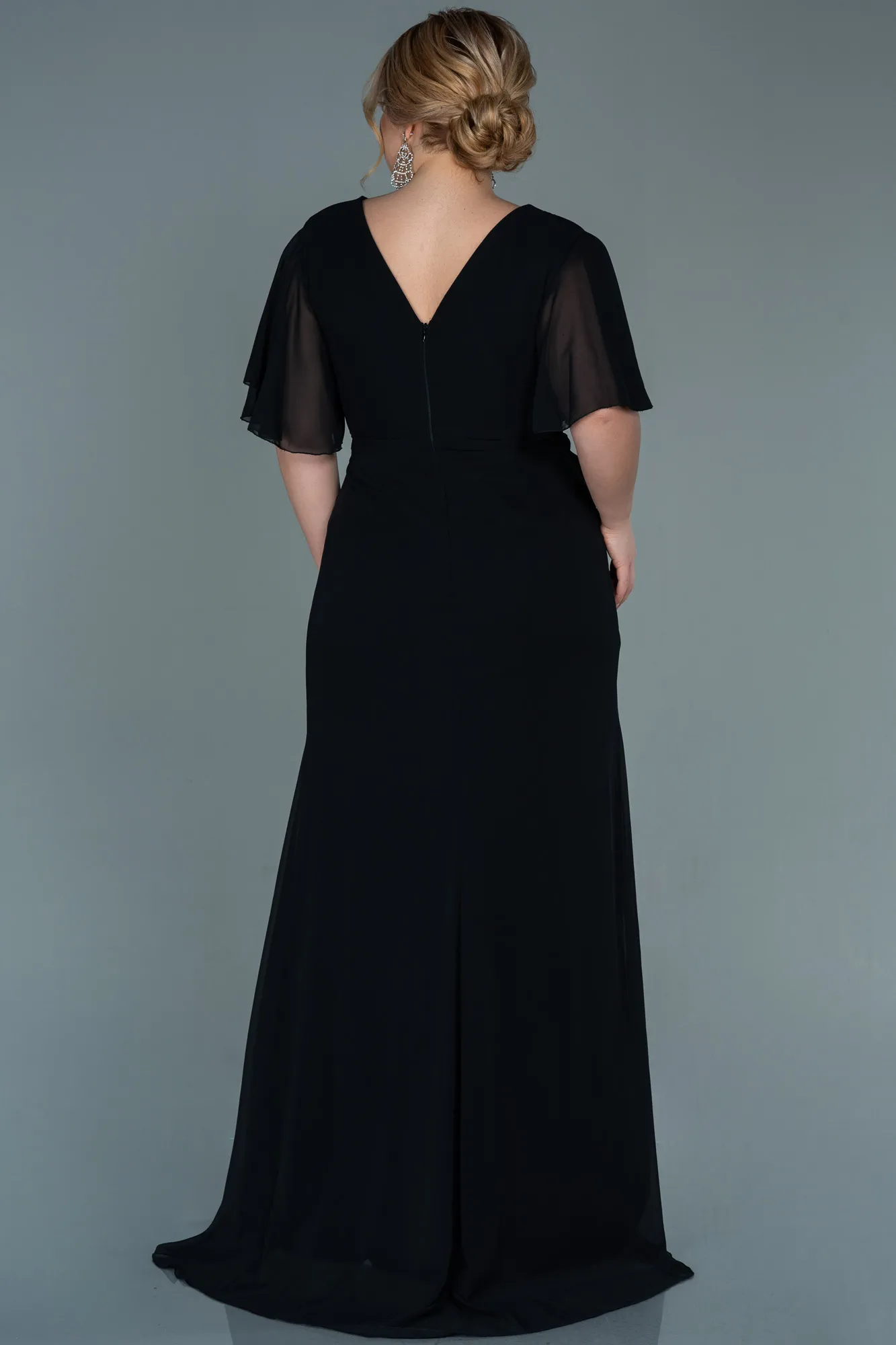 Black-Long Chiffon Oversized Evening Dress ABU2748