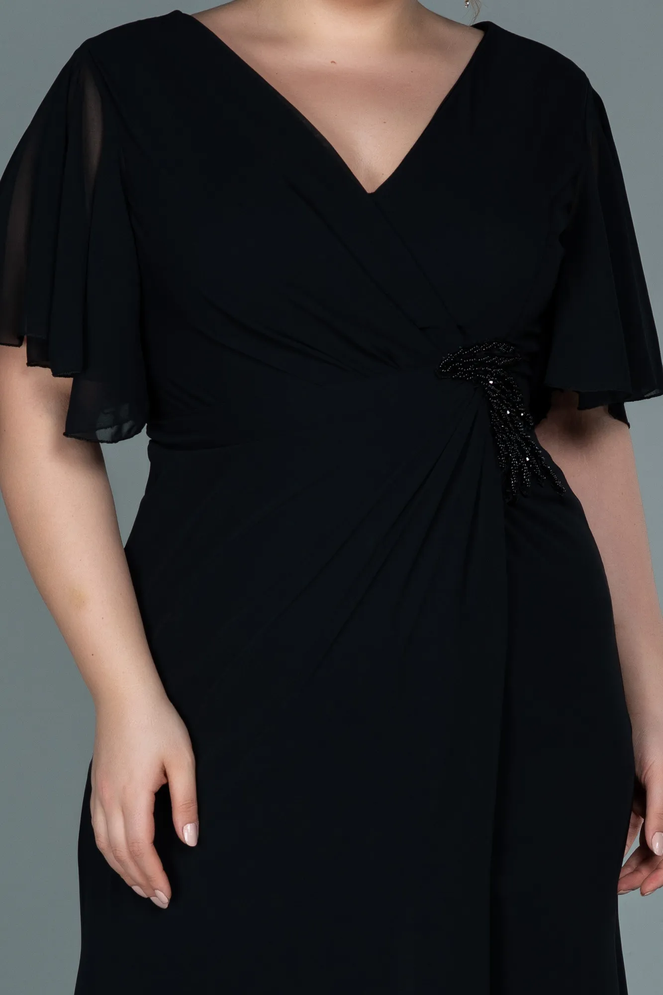 Black-Long Chiffon Oversized Evening Dress ABU2748