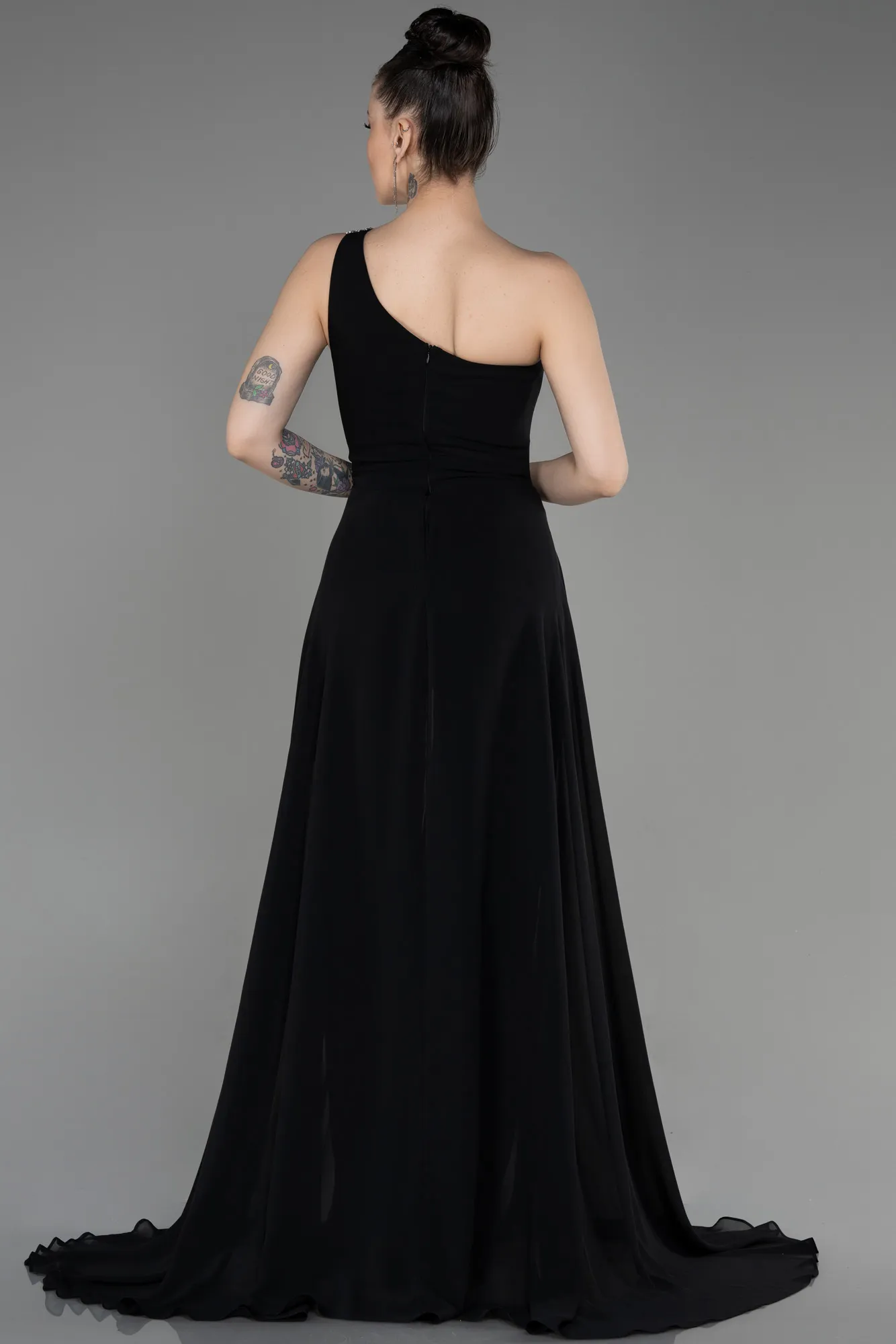 Black-Long Chiffon Party Evening Jumpsuit ABT116