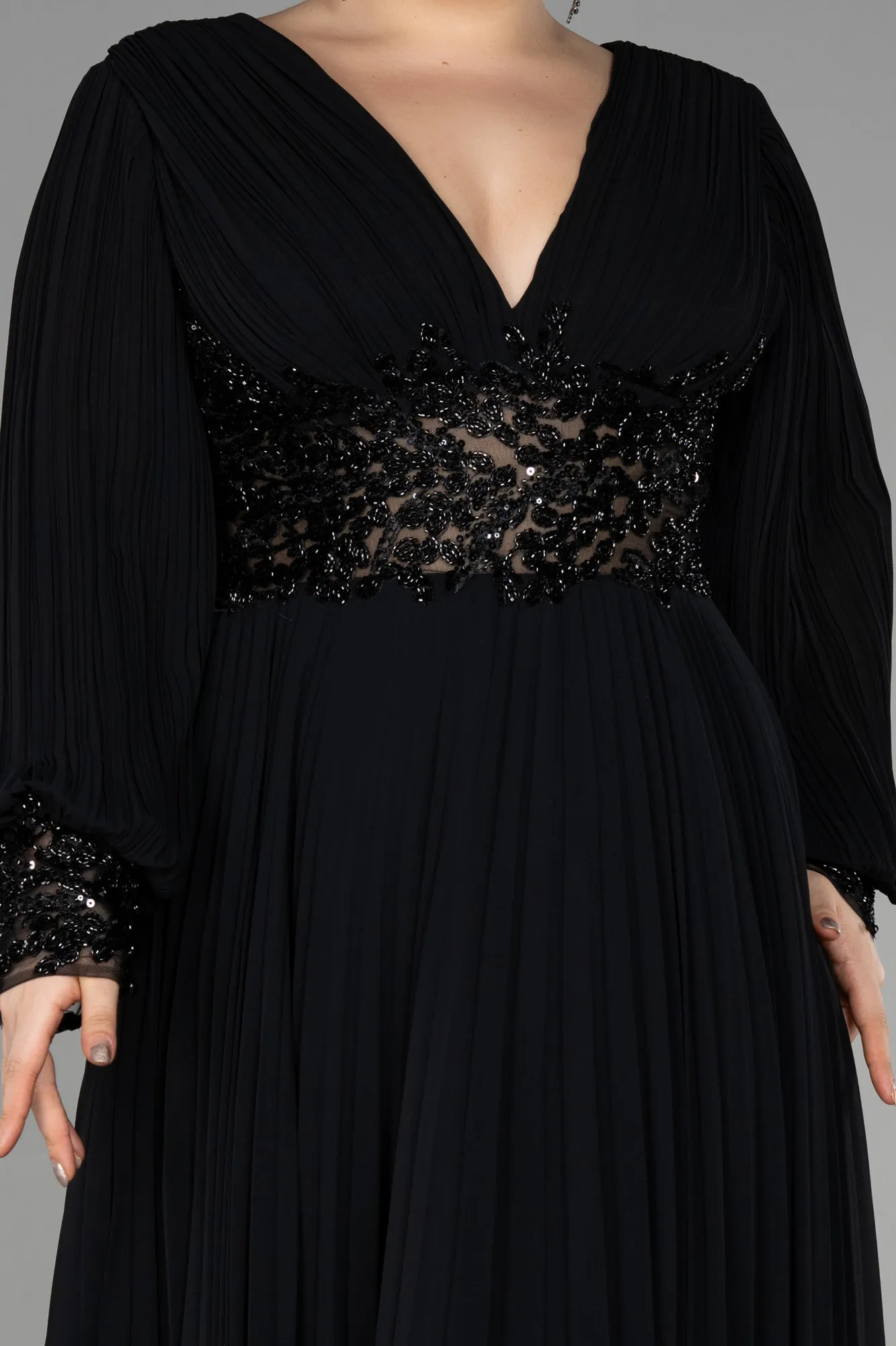 Black-Long Chiffon Plus Size Engagement Dress ABU3520