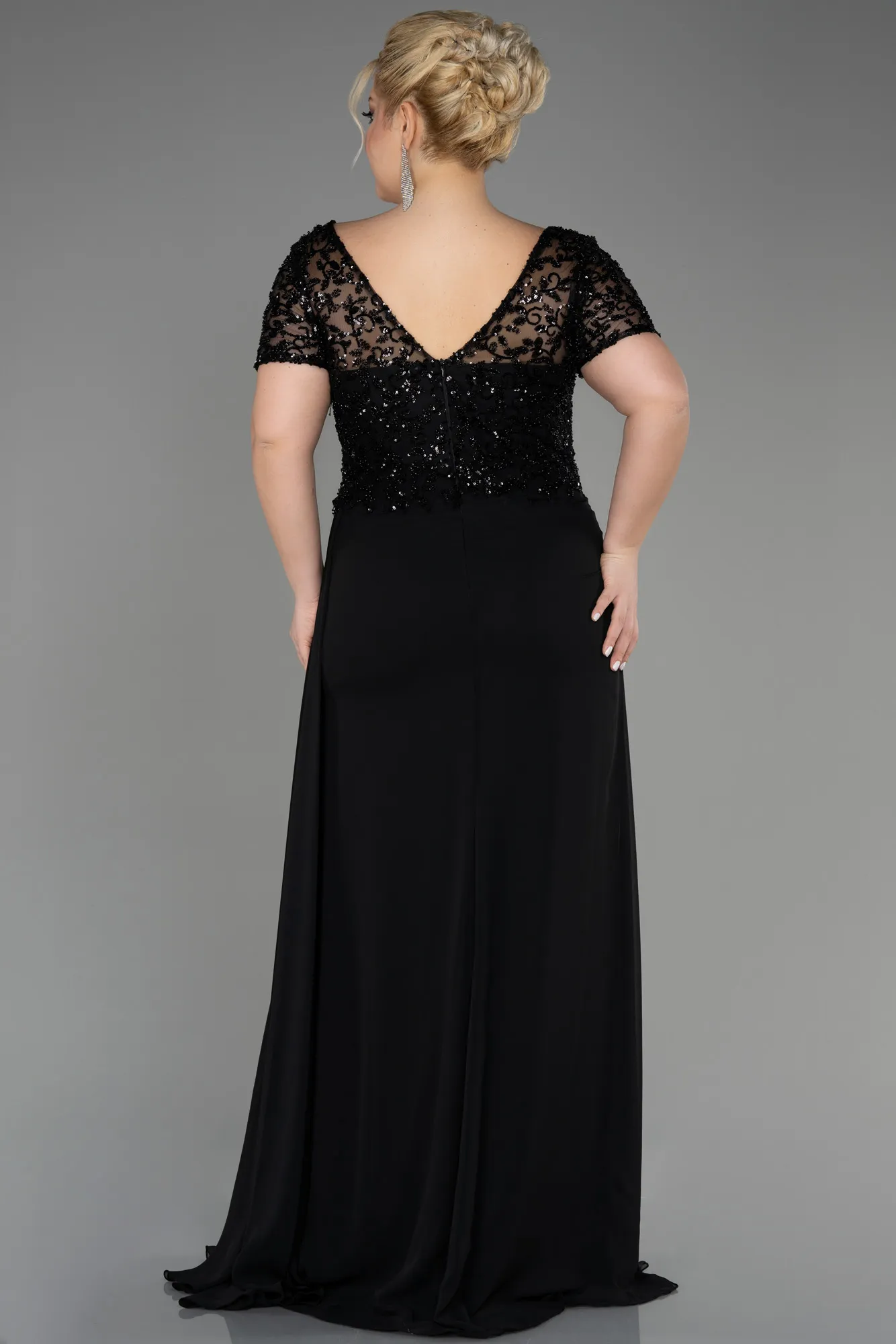 Black-Long Chiffon Plus Size Engagement Dress ABU3731