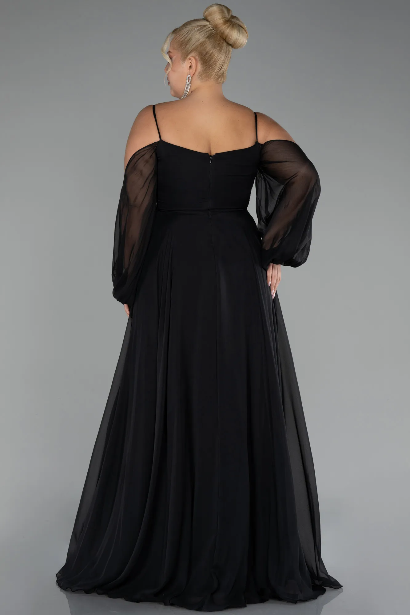 Black-Long Chiffon Plus Size Engagement Dress ABU4167