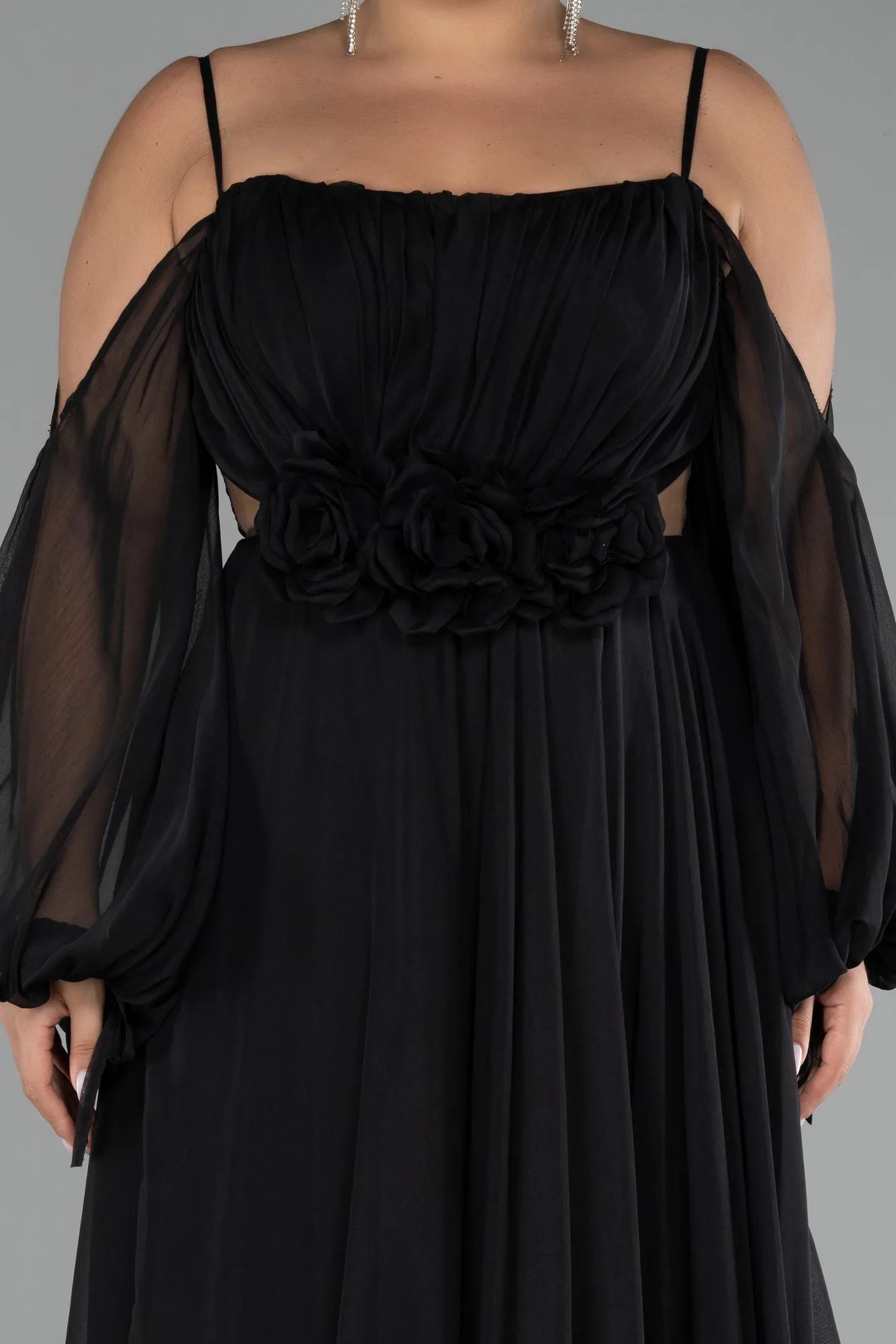 Black-Long Chiffon Plus Size Engagement Dress ABU4167