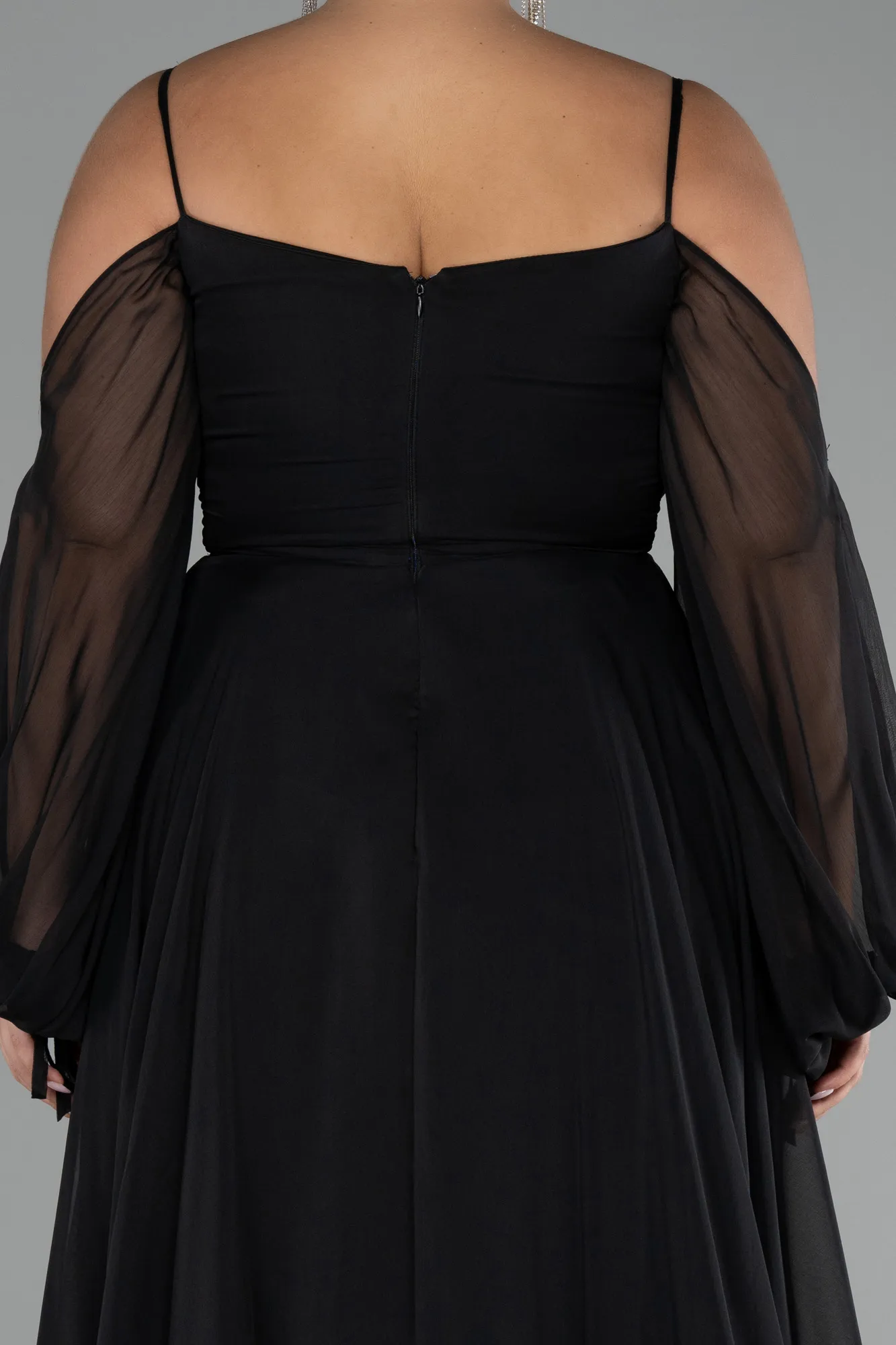 Black-Long Chiffon Plus Size Engagement Dress ABU4167