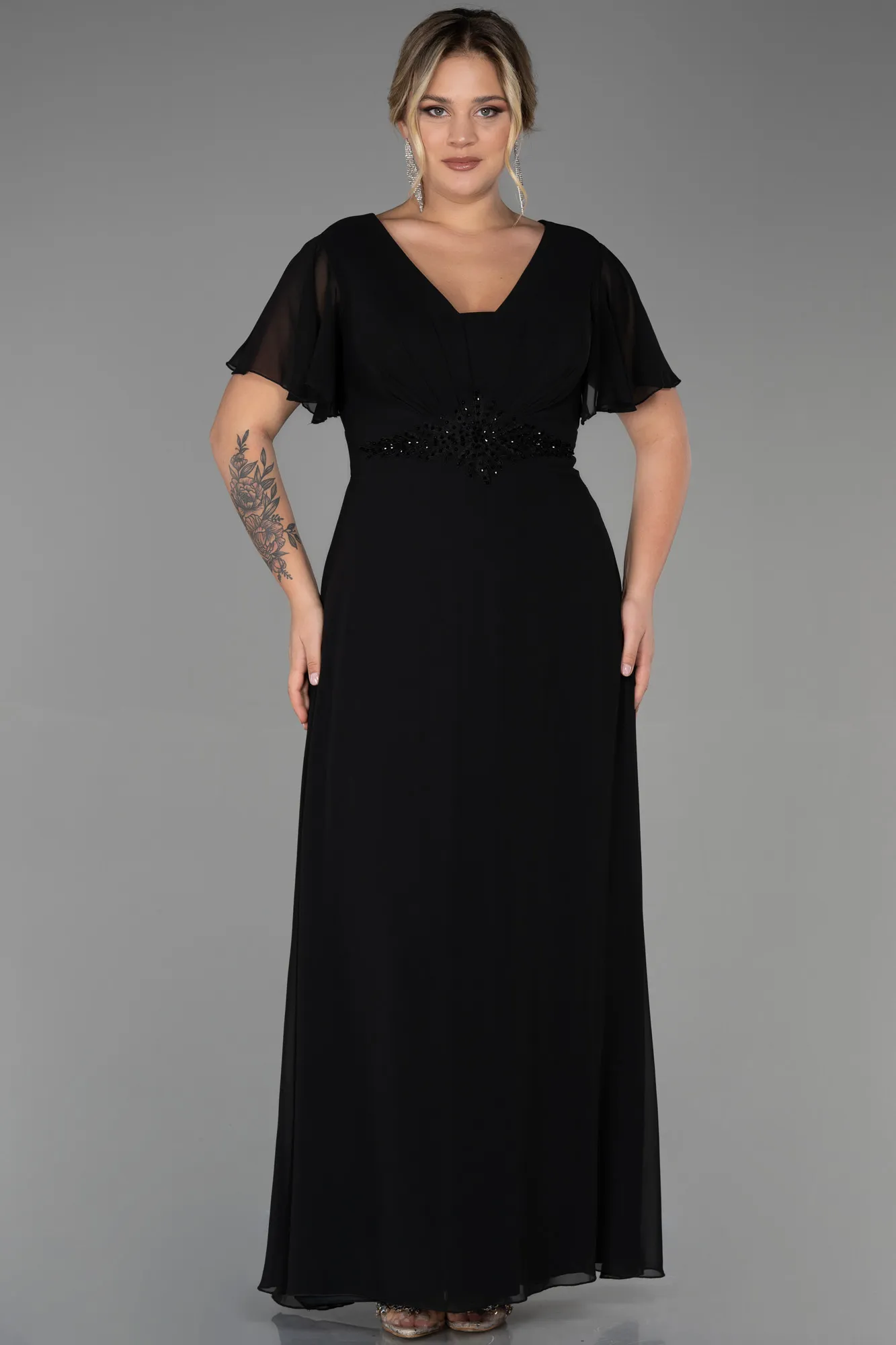 Black-Long Chiffon Plus Size Evening Dress ABU2308