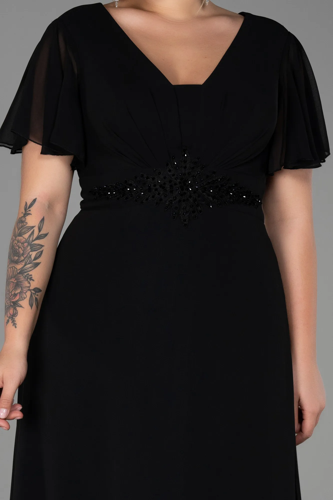 Black-Long Chiffon Plus Size Evening Dress ABU2308