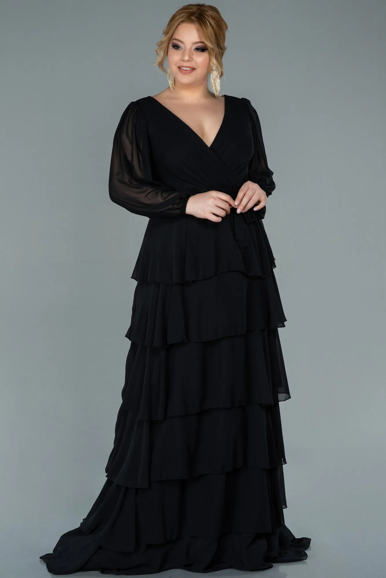 Black-Long Chiffon Plus Size Evening Dress ABU2325