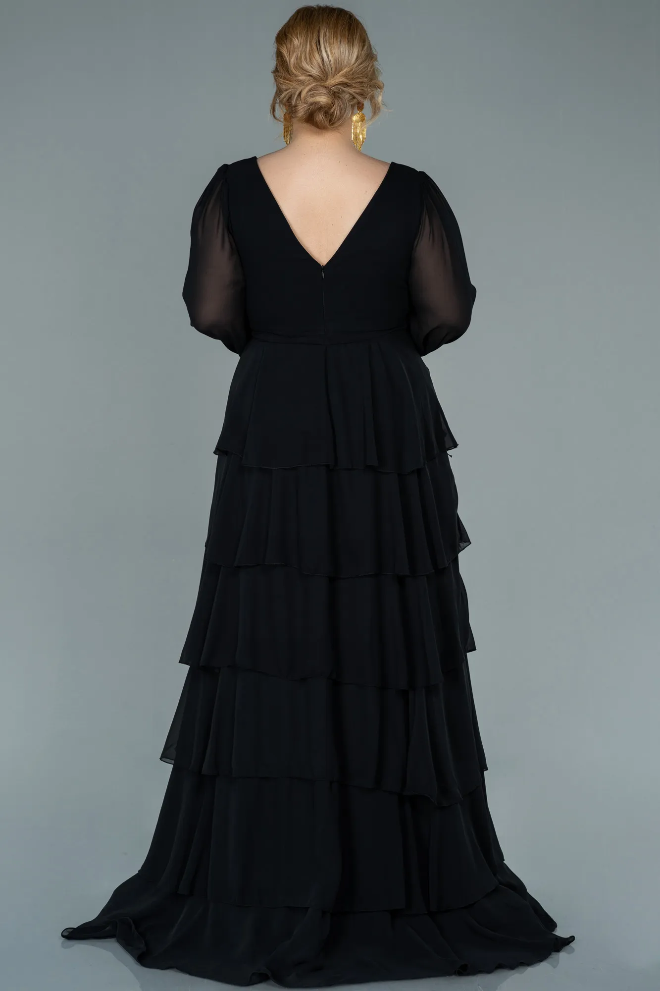 Black-Long Chiffon Plus Size Evening Dress ABU2325