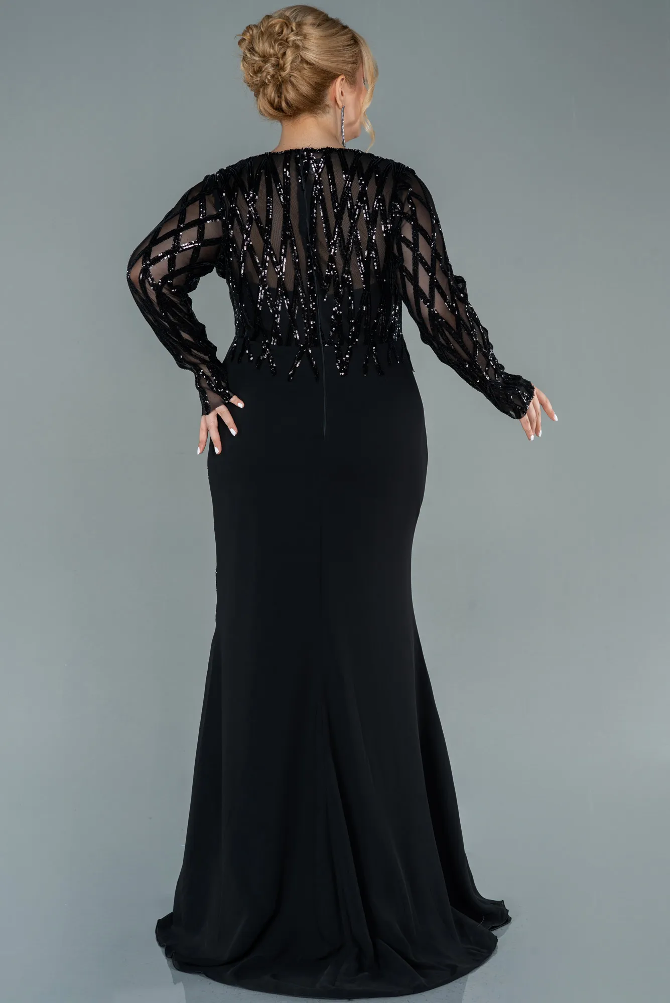Black-Long Chiffon Plus Size Evening Dress ABU2572