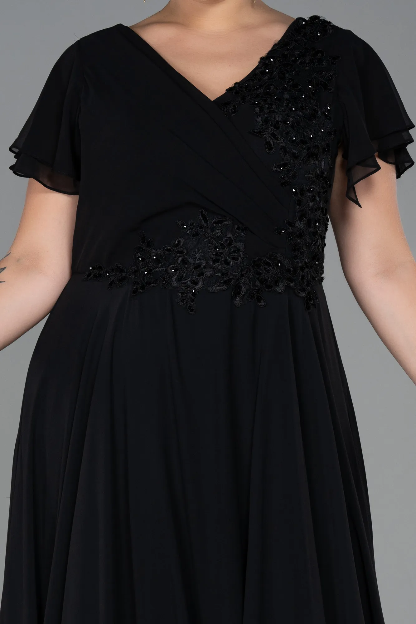 Black-Long Chiffon Plus Size Evening Dress ABU2576