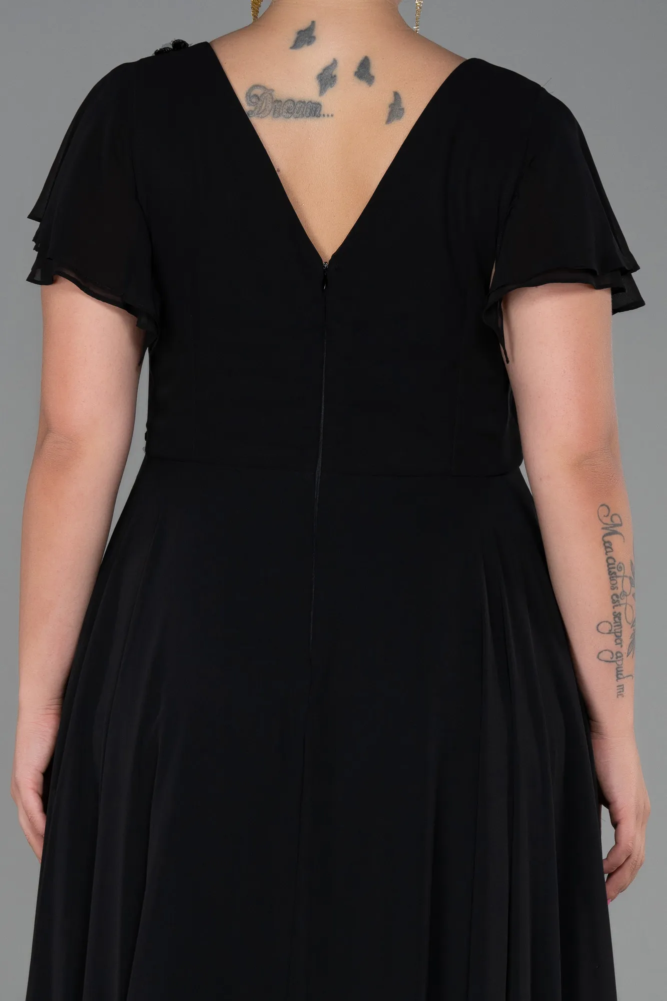 Black-Long Chiffon Plus Size Evening Dress ABU2576