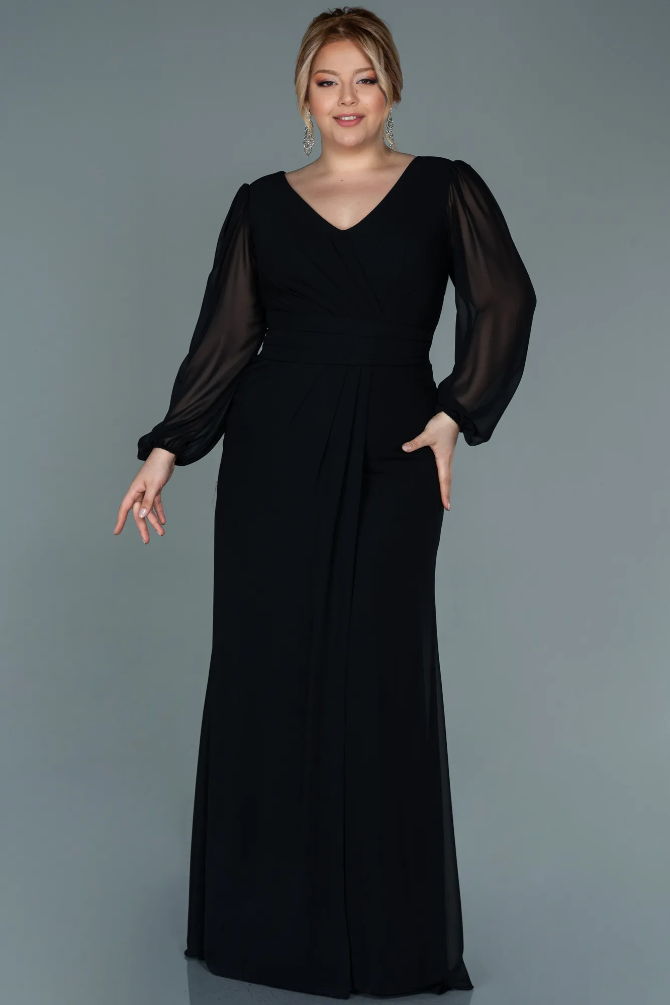 Black-Long Chiffon Plus Size Evening Dress ABU2763