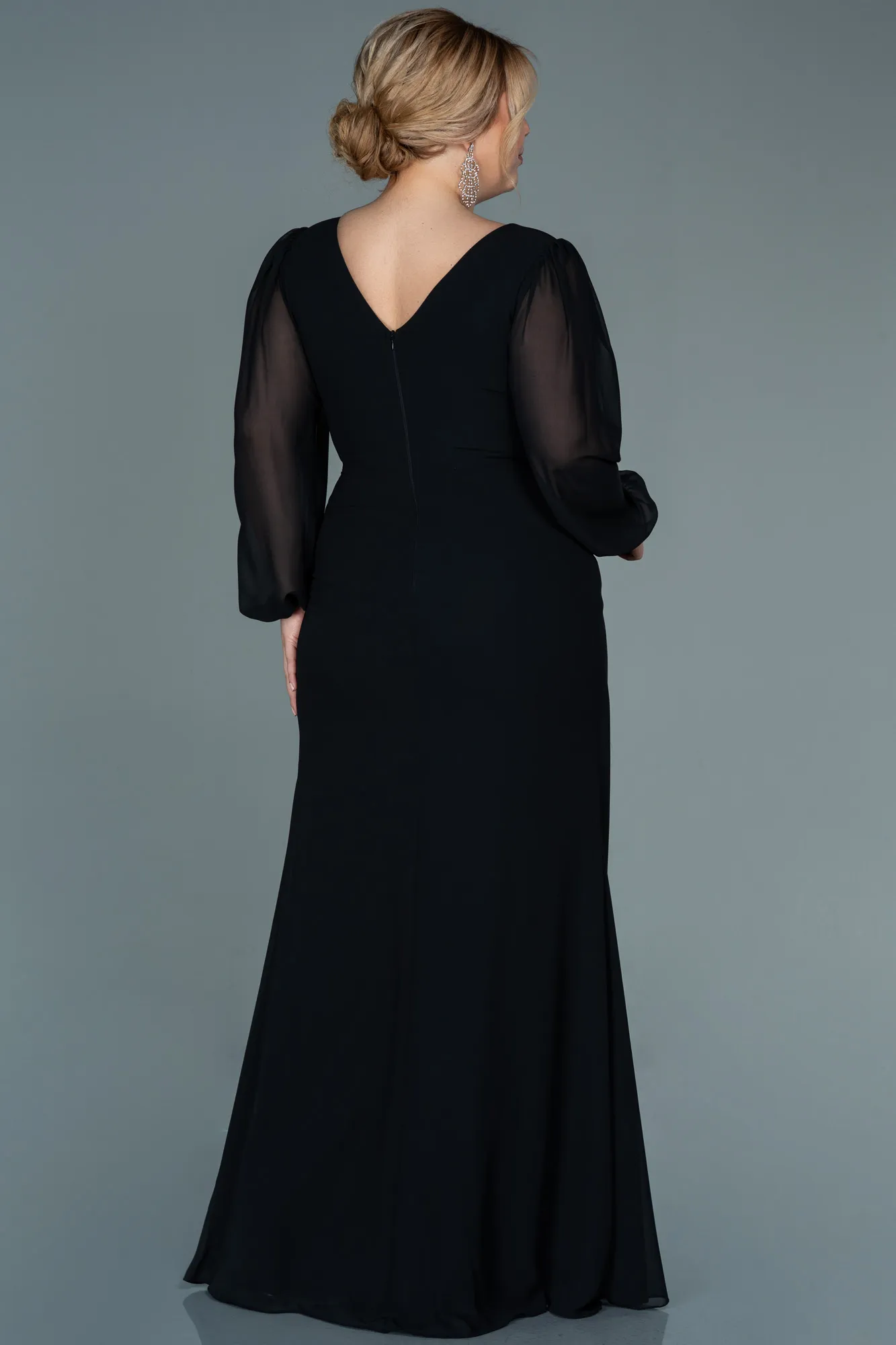 Black-Long Chiffon Plus Size Evening Dress ABU2763