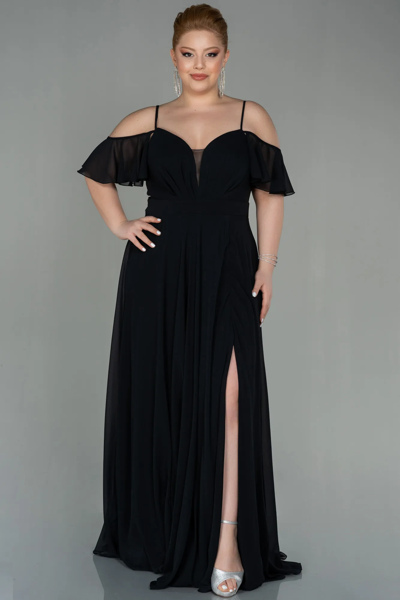Black-Long Chiffon Plus Size Evening Dress ABU2875