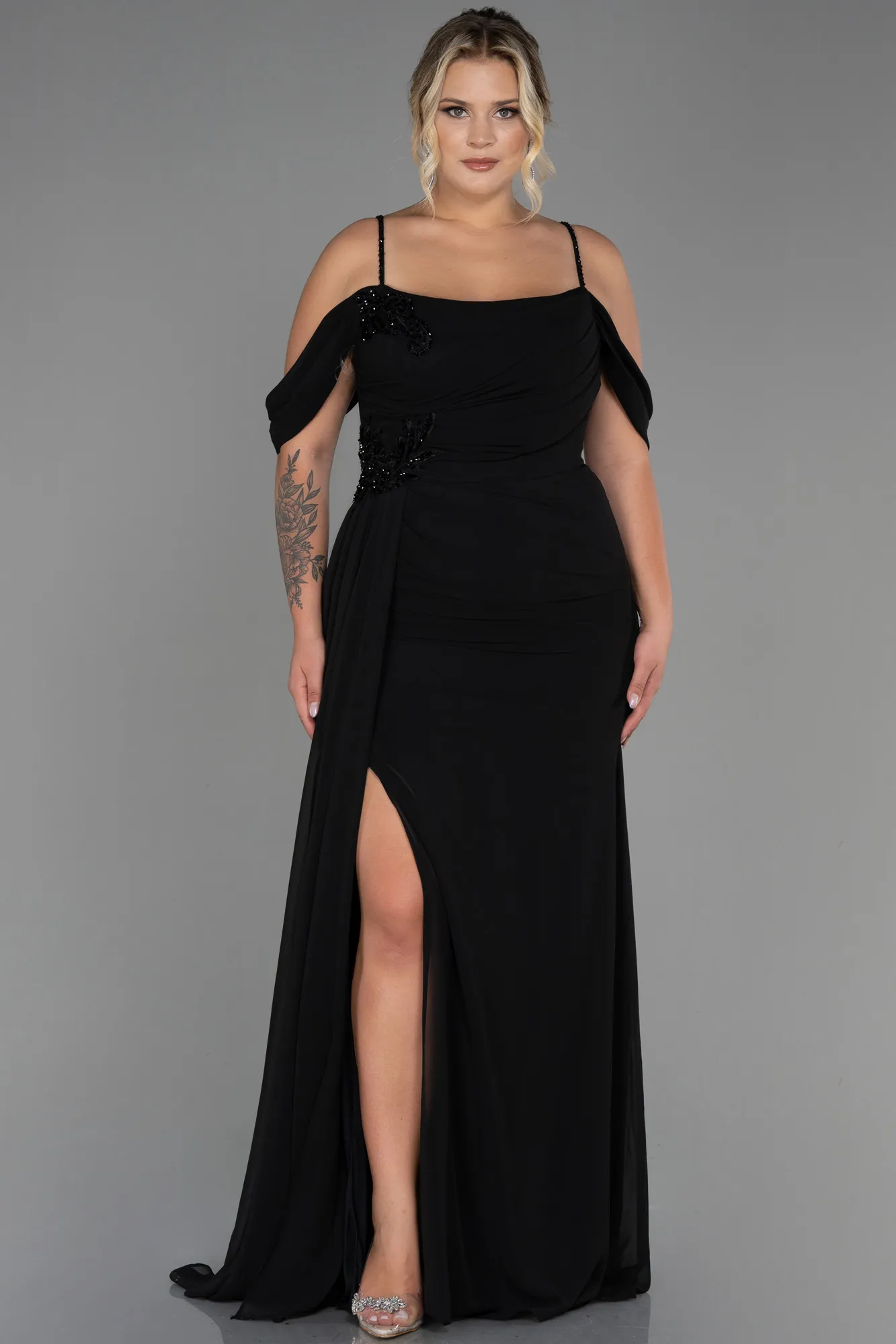 Black-Long Chiffon Plus Size Evening Dress ABU2929