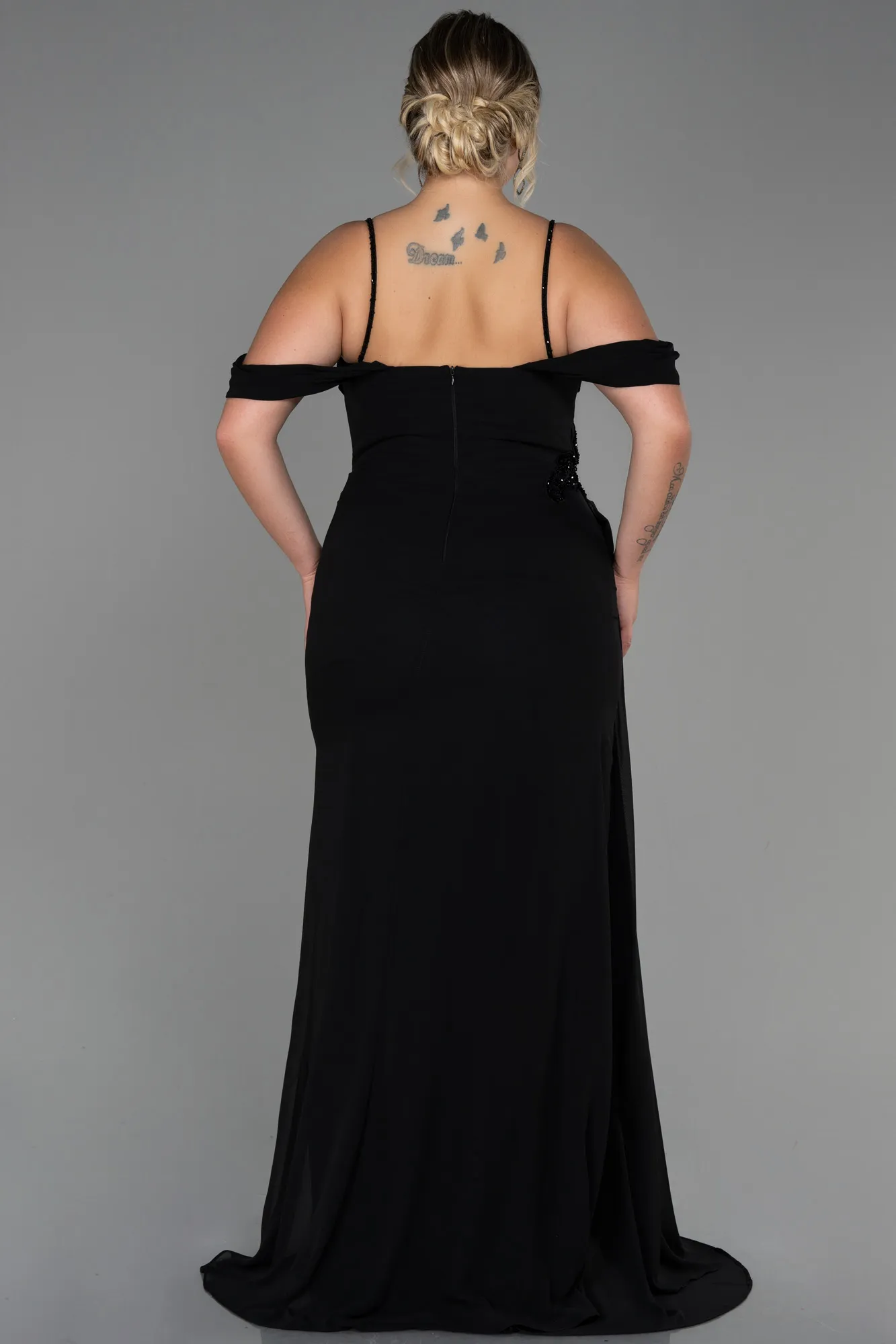 Black-Long Chiffon Plus Size Evening Dress ABU2929