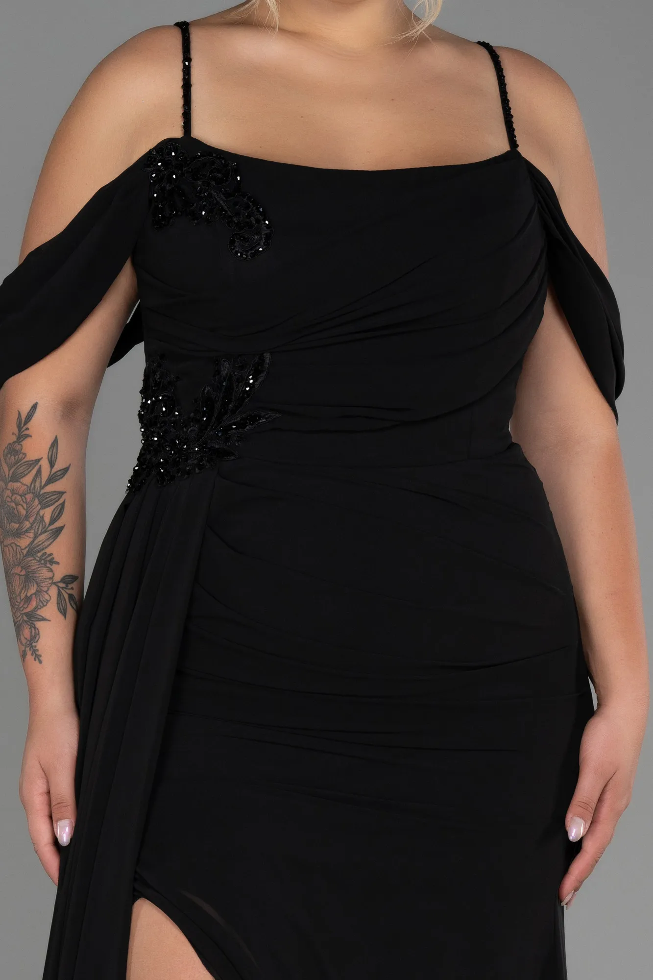 Black-Long Chiffon Plus Size Evening Dress ABU2929