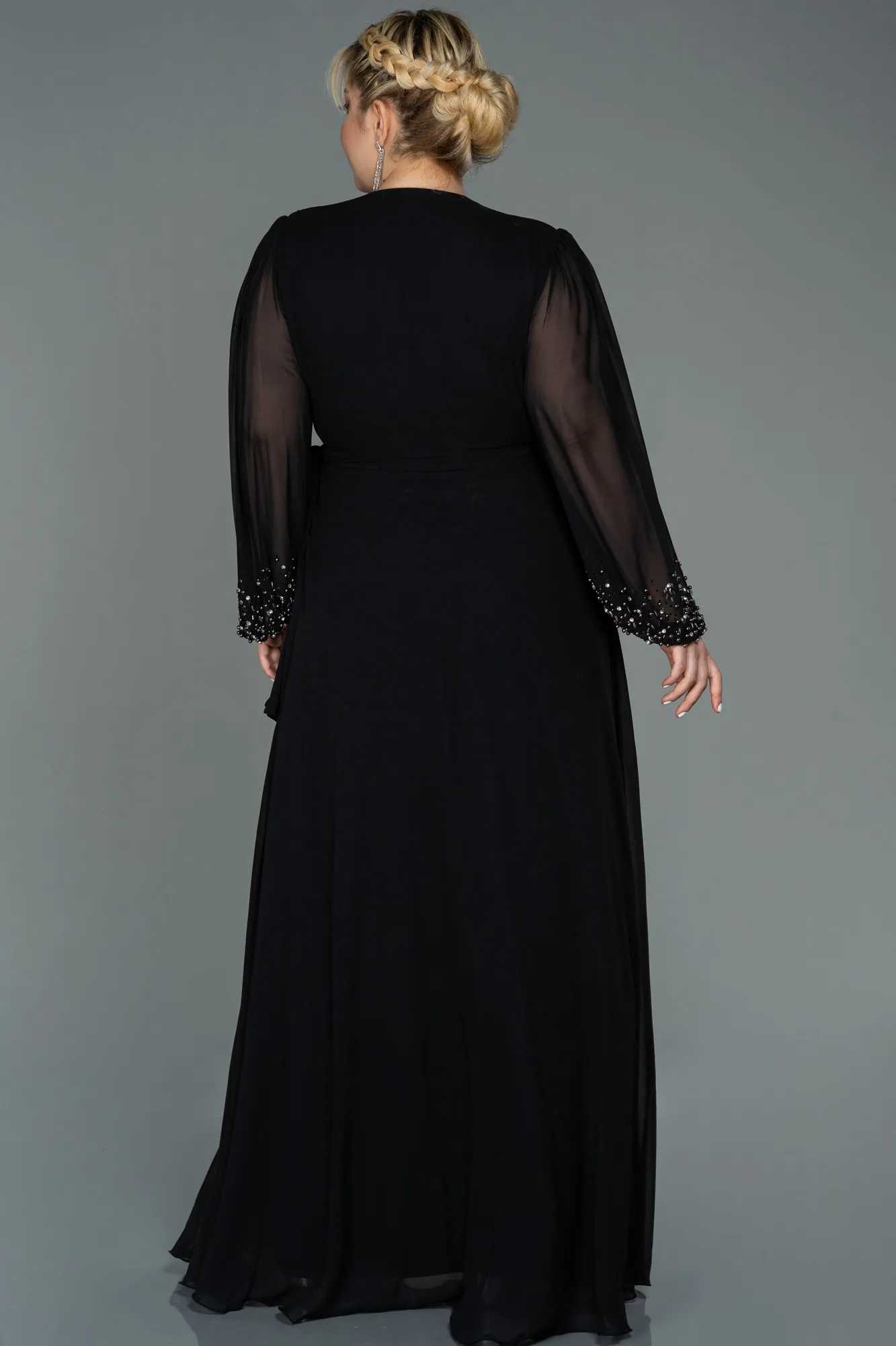 Black-Long Chiffon Plus Size Evening Dress ABU3075