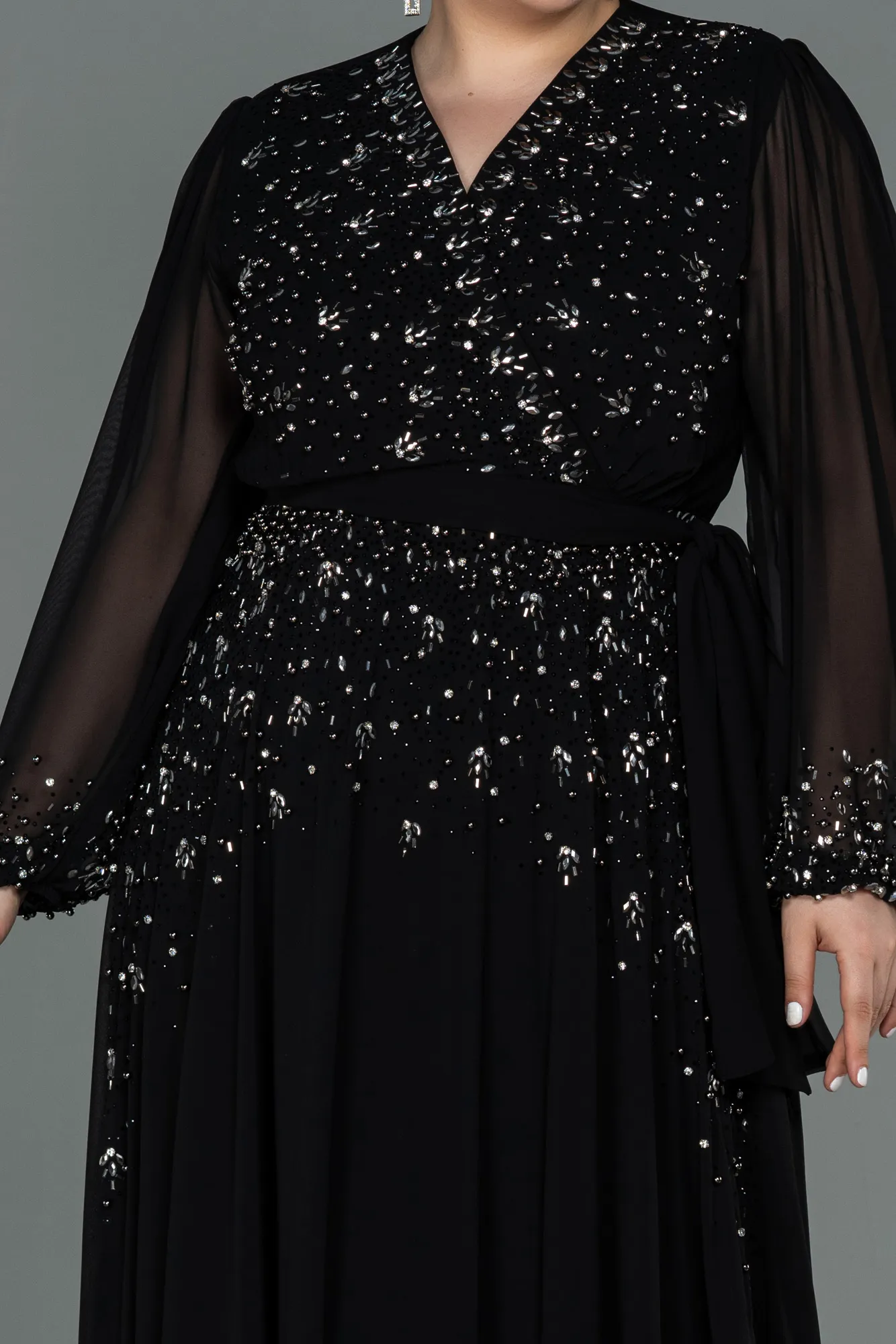 Black-Long Chiffon Plus Size Evening Dress ABU3075