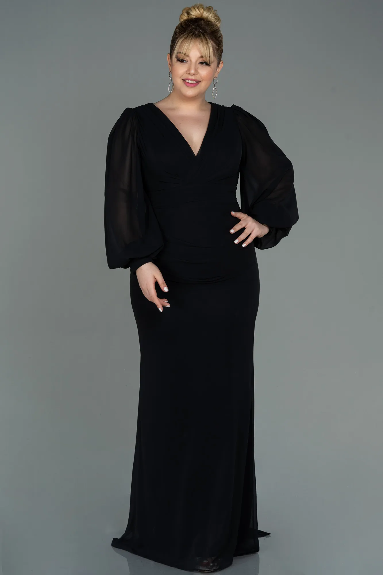 Black-Long Chiffon Plus Size Evening Dress ABU3096