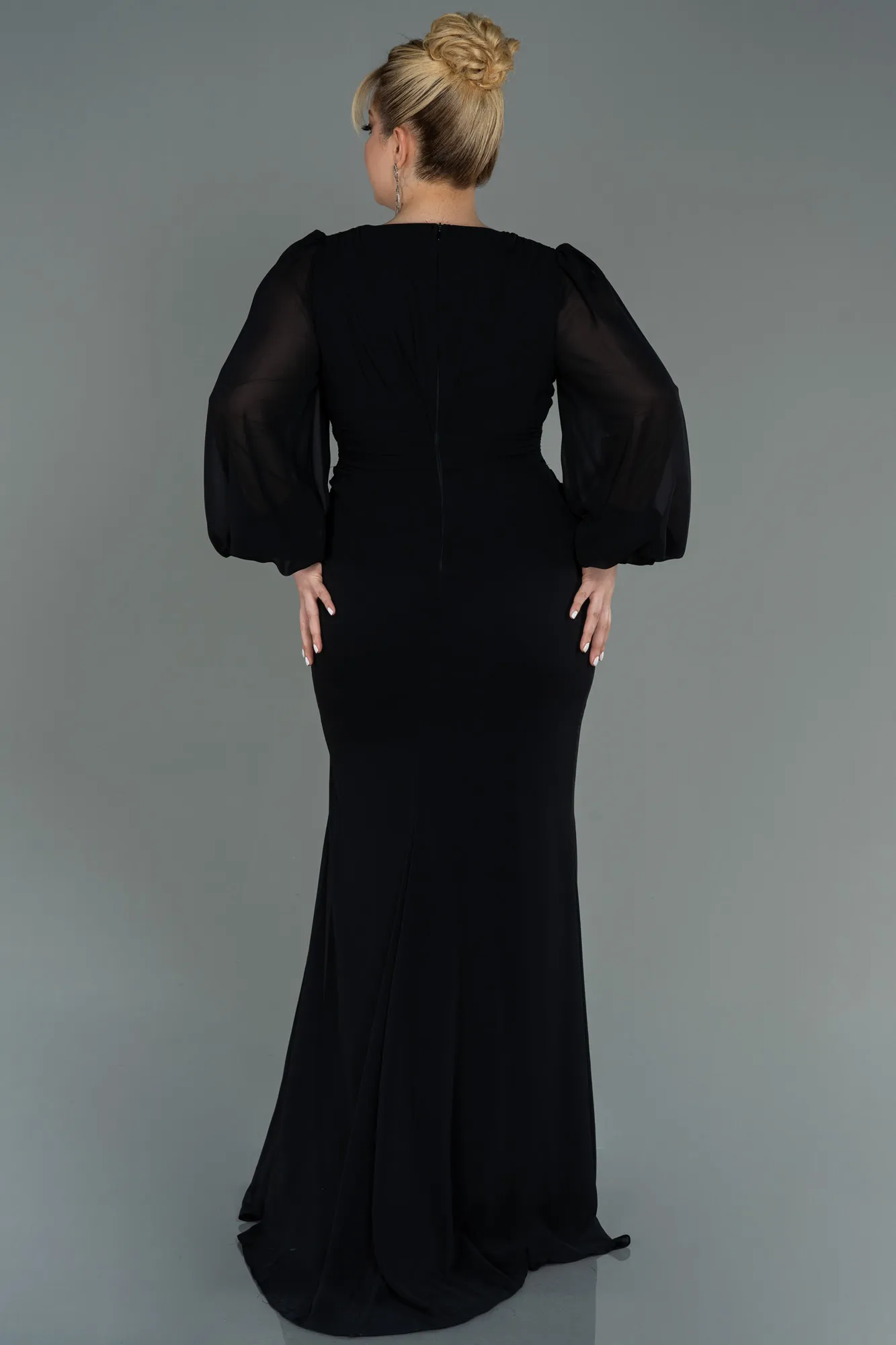 Black-Long Chiffon Plus Size Evening Dress ABU3096