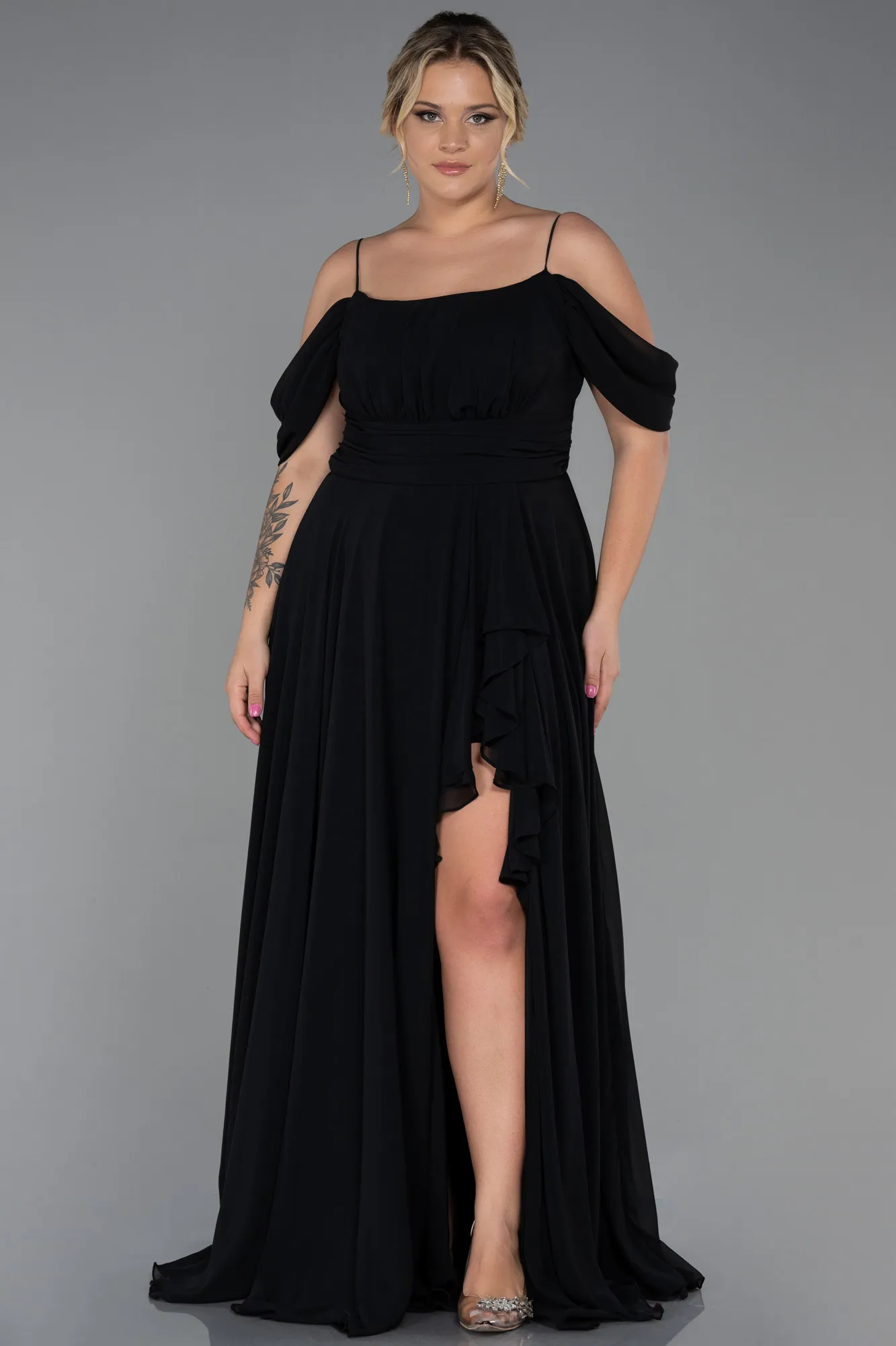 Black-Long Chiffon Plus Size Evening Dress ABU3168