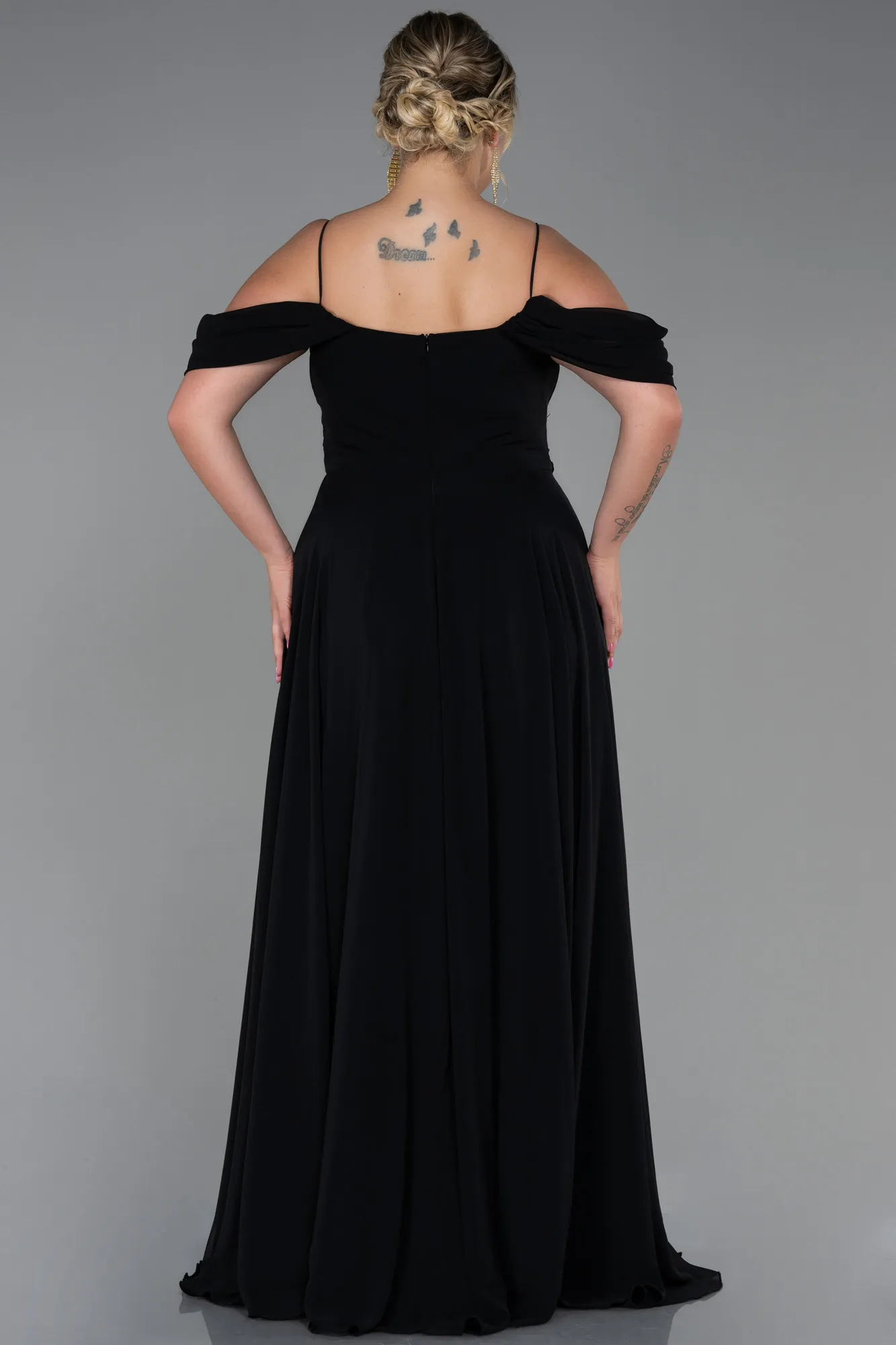 Black-Long Chiffon Plus Size Evening Dress ABU3168