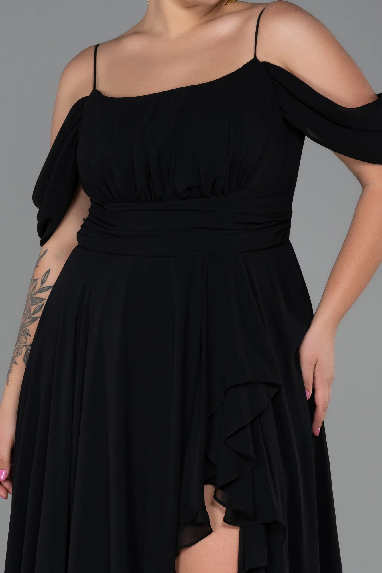 Black-Long Chiffon Plus Size Evening Dress ABU3168