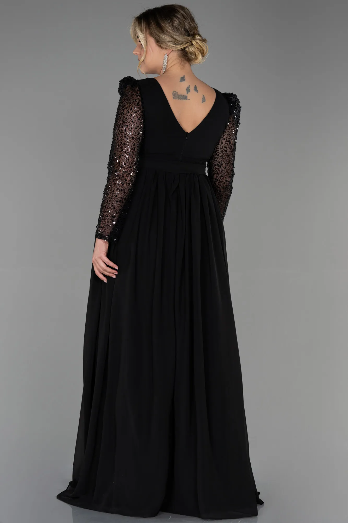 Black-Long Chiffon Plus Size Evening Dress ABU3186