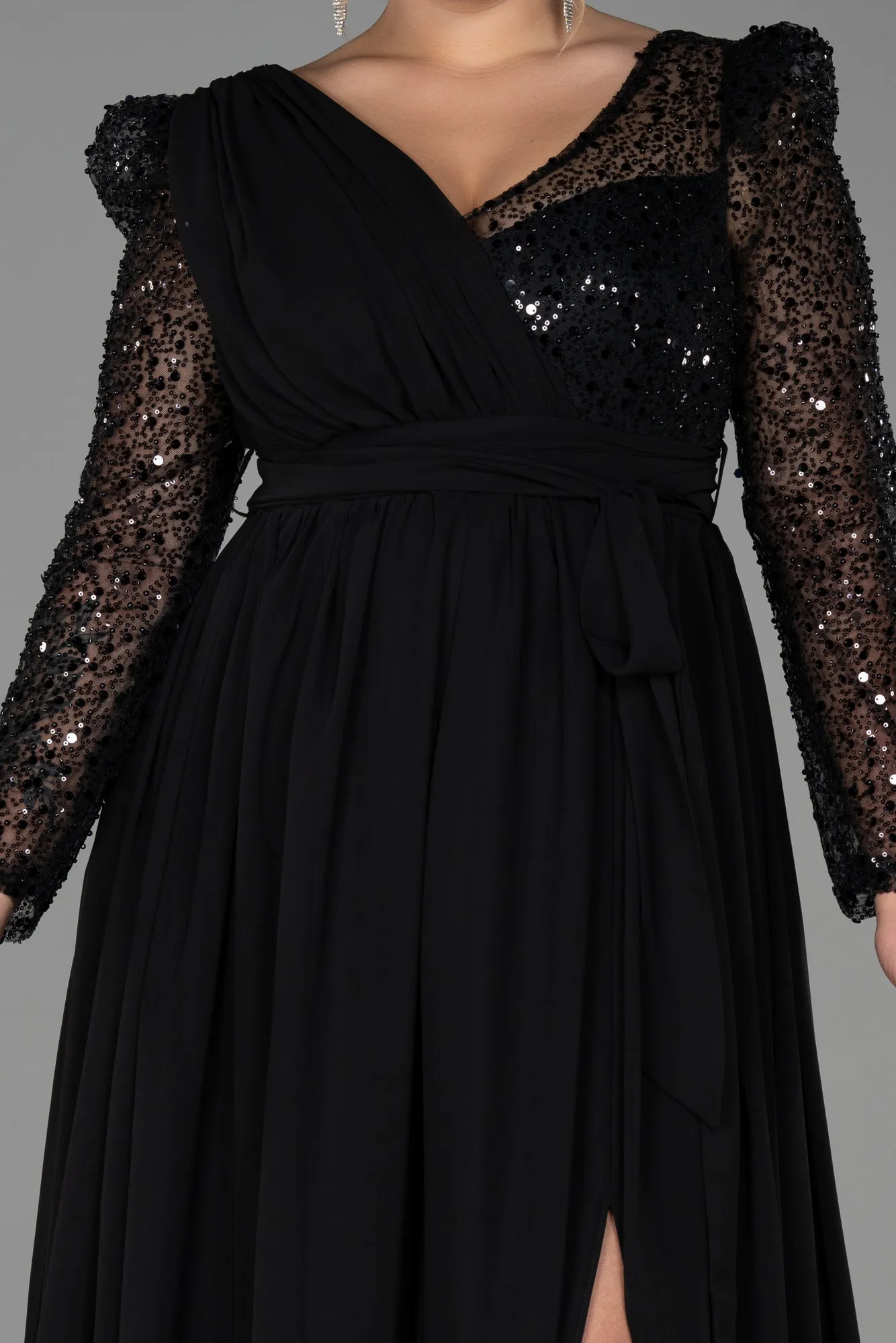 Black-Long Chiffon Plus Size Evening Dress ABU3186