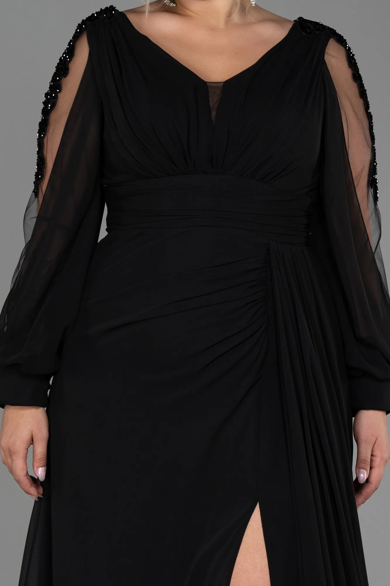 Black-Long Chiffon Plus Size Evening Dress ABU3221