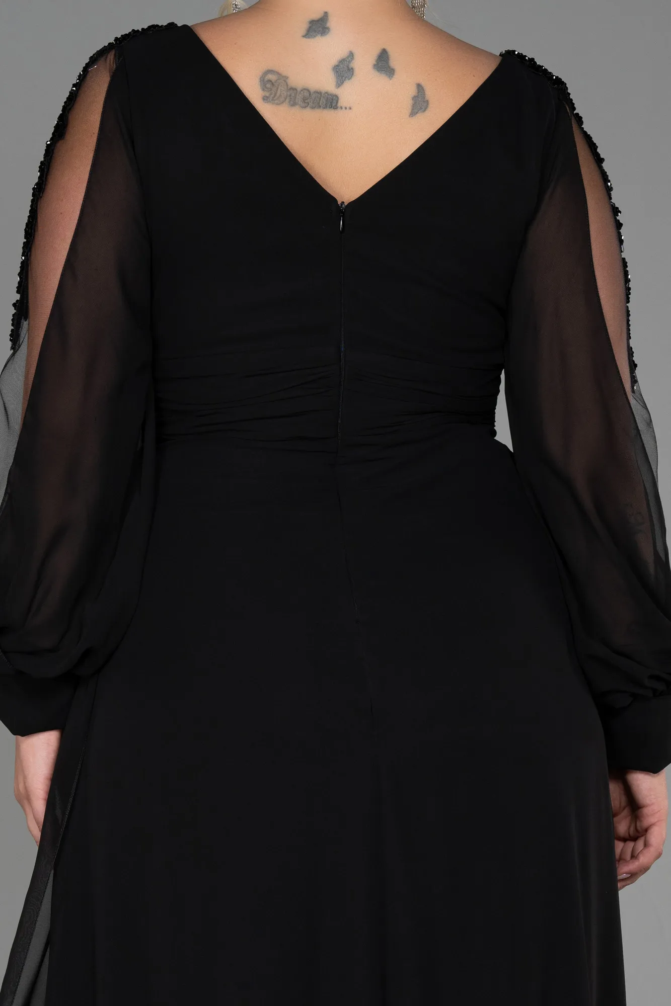 Black-Long Chiffon Plus Size Evening Dress ABU3221