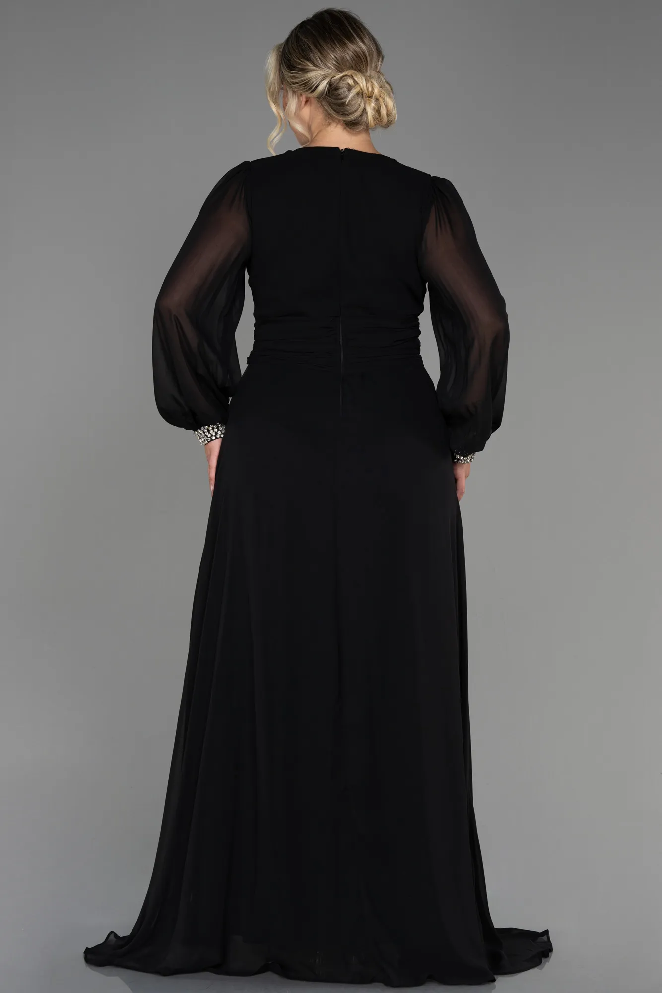 Black-Long Chiffon Plus Size Evening Dress ABU3222