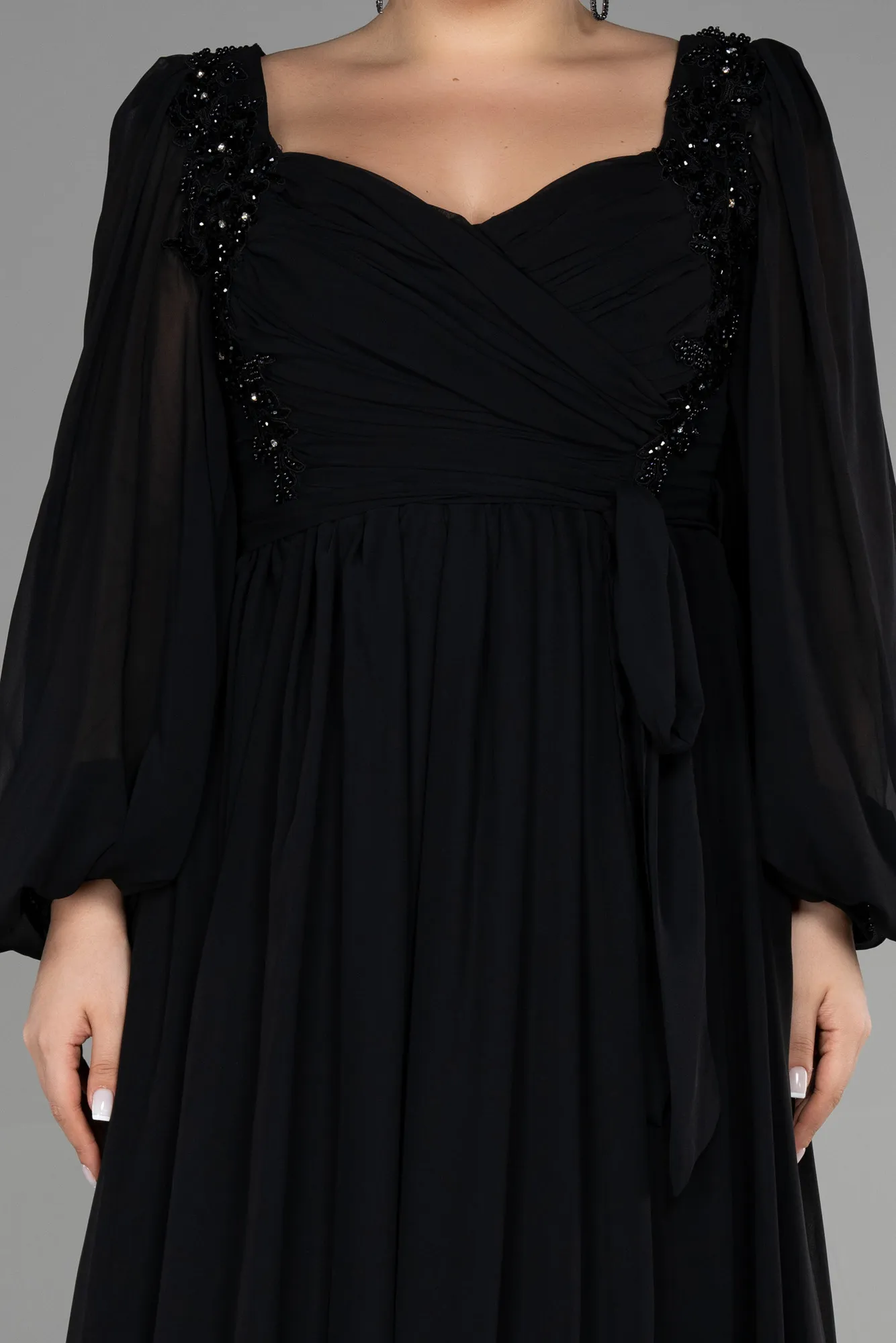 Black-Long Chiffon Plus Size Evening Dress ABU3244