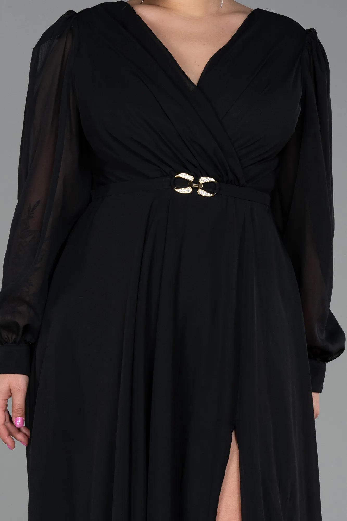 Black-Long Chiffon Plus Size Evening Dress ABU3254