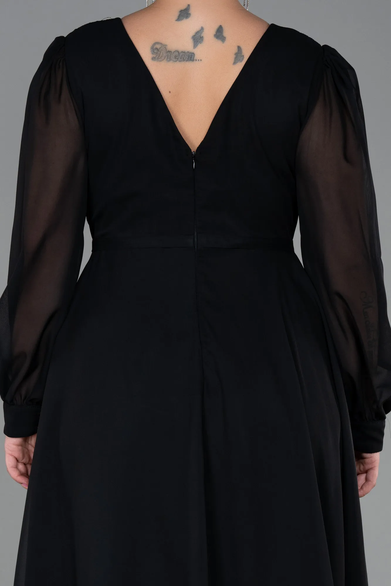 Black-Long Chiffon Plus Size Evening Dress ABU3254