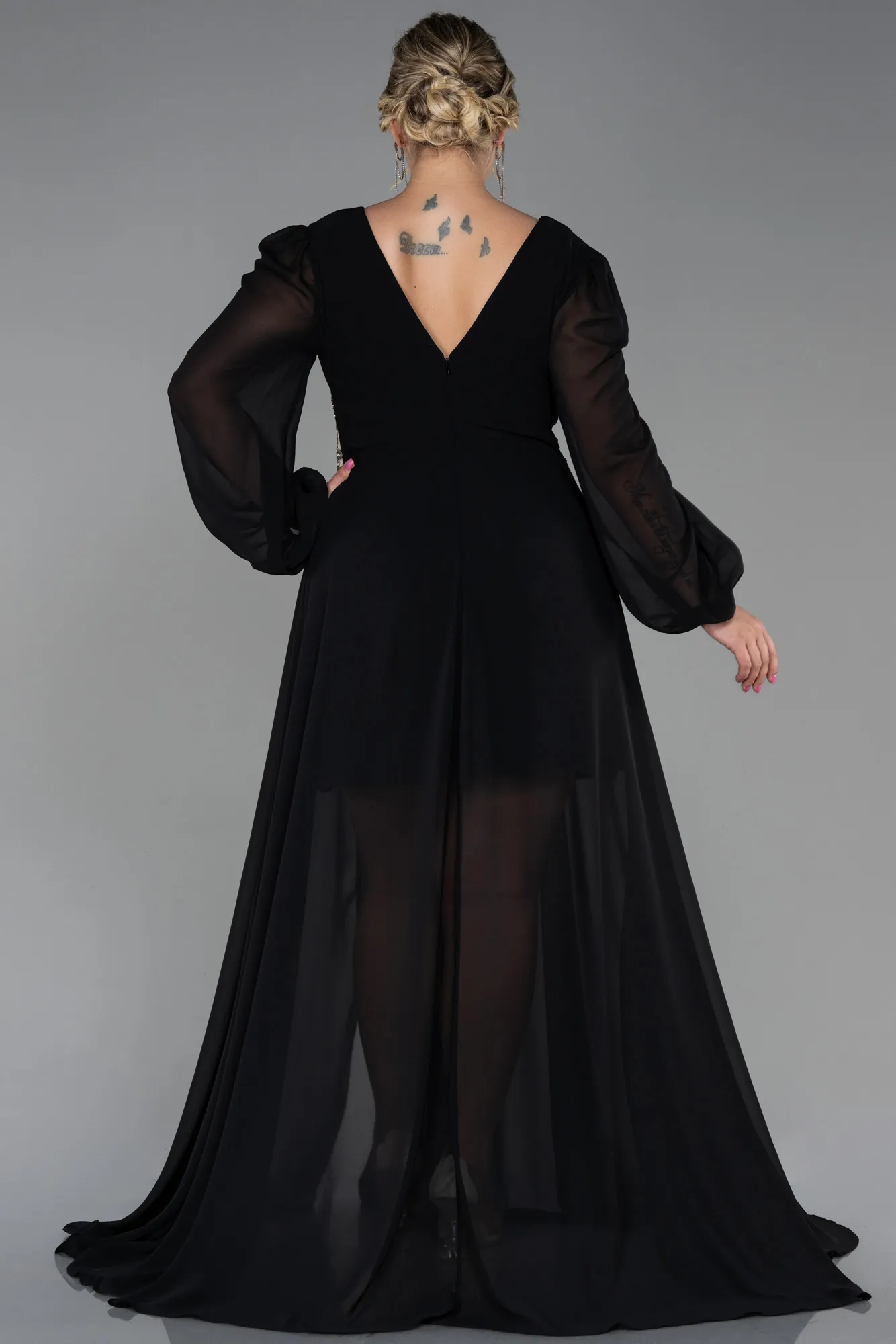 Black-Long Chiffon Plus Size Evening Dress ABU3256